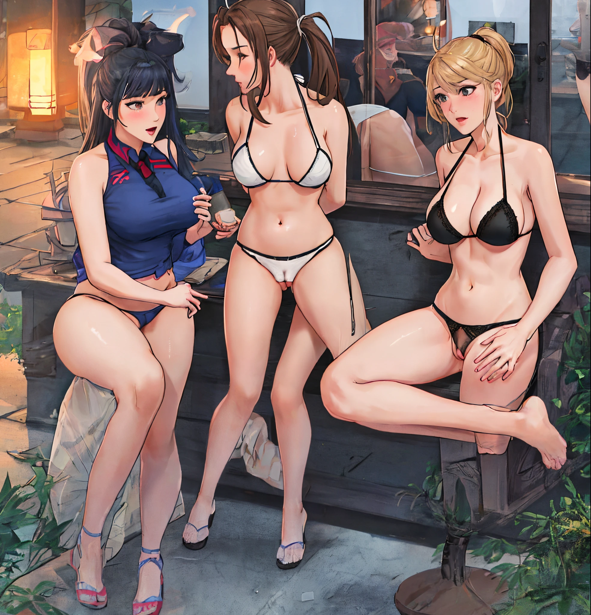 game_cg, shota, mature female, female pervert, harem, 3girls, boy, harem, large breasts, shaved_pussy, femdom, uncensored, transparent underwear, sexy lingerie, bikini,