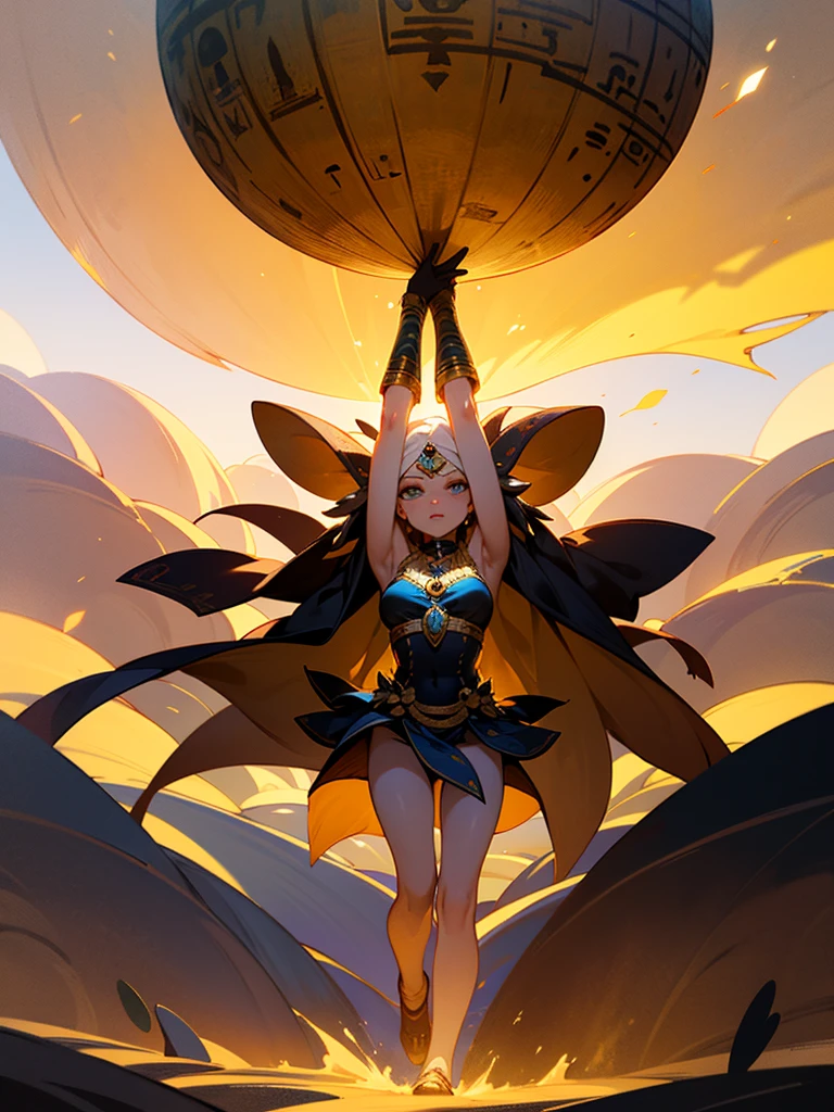 Gerar uma imagem de uma mulher de anime com pele bronzeada, wearing an elaborate Egyptian goddess outfit. Place her against a vast desert background. Descreva-a com preto, cabelos curtos e hipnotizantes, olhos azuis brilhantes. Make sure your arms and legs are adorned with intricate hieroglyphic tattoos. Acentue seu visual com joias de ouro opulentas, including a necklace with the Ankh symbol and a scarab amulet pendant.
Embody the environment of a desert sandstorm with sand particles swirling in the wind. Create a captivating scene with dramatic lighting that enhances character features. The background should show a celestial night sky with stars and a crescent moon, increasing the mystical atmosphere. Inclua um efeito de miragem no horizonte distante, cloaking the scene in an aura of mystery.
Para o deserto, Use uma paleta de cores quentes que realce as texturas da areia. Retrate a areia como varrida pelo vento e cintilante na luz, with an emphasis on grains and patterns. Apply HDR and UHD techniques to ensure the final image is a 4K masterpiece with sharp focus and exceptional detail. Implemente a profundidade de campo para manter o personagem em foco, preservando os detalhes da textura, particularly on the lips.
Enhance the image with the presence of magical auras around the character, a soft focus for an ethereal touch, and subtle particle effects to add to the mystical ambiance. finalmente, Certifique-se de que o personagem adote uma postura real com olhos amendoados, and rotate your gaze to face the camera directly, establishing a strong connection with the viewer.
The desired result is a breathtaking work of art, characterized by beautiful lighting and a seductive sense of wonder."