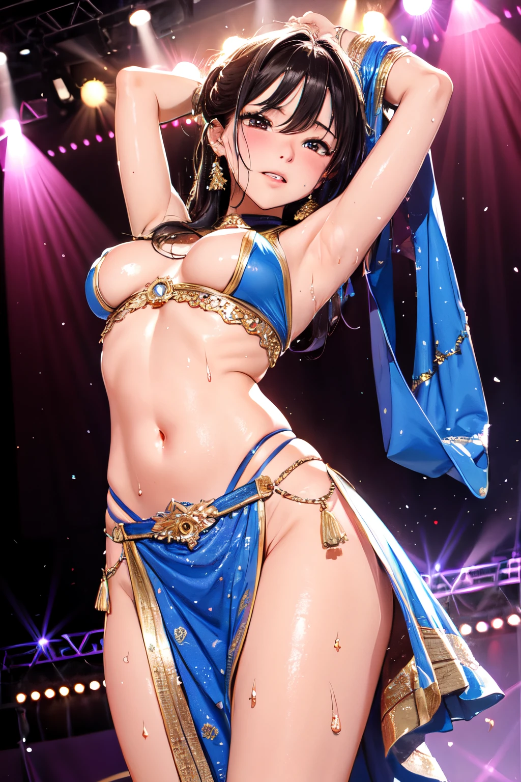 lighting like a movie、top-quality、1 Arabian dancer、full of sweat、embarrassed from、on a stage、Dancing、Wet crotch、Sheer 、