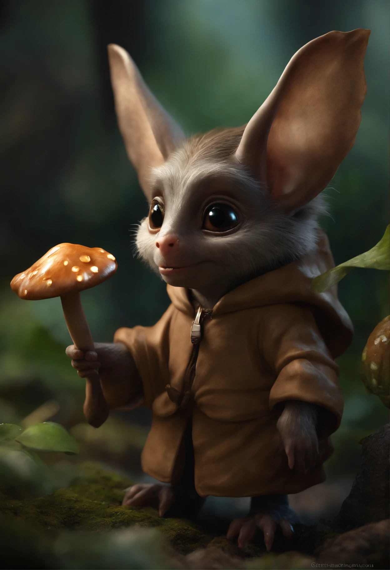 In the cave,Small male goblins are mole-like with large ears and an elongated snout., , 真实感, Realism, Close up of cute tiny fireflies around a huge oak tree, in the foreground collects bells, the buds glow, illuminate the bush, a detailed painting, cgsociety, Detailed painting, artstation hd, high detail, cgsociety, photo realism, Concept art, artstation hd, official arts, bokeh ,(CBZBB:1.25),trending artstation, Digital Art, Detailed, Realistic, humanoid, character, tiny, Cinematic shot, cinematic portrait of a mole ,gremlin, mole-like, bright silver and brown, short tail, large ears, covered with silver fur, Dressed, in a brown rag raincoat, collects glowing mushrooms, Best Quality, Masterpiece, in style of dark fantasy art, gremlin, mole-like, dark fantasy style, Fairytale style, fantasy style. ,真实感, Realism, Cute alien creatures,Tiny creatures, (CBZBB:1.25), ((gremlin),Zhkute, Small, baby, Beautiful, Fantasy art, deviant art, trending artstation, Digital Art, Detailed, Realistic, humanoid, character, tiny, Cinematic shot, cinematic portrait of a mole gremlin, cute character, looks like a gremlin, large ears, elongated nose,,, five toes, huge acorn in paws, 真实感, Realism, tmasterpiece, Brad Jongsan walks in the jungle (Night of the Fireflies), (higly detailed: 1 1), rough face, natural skin, hiquality, NSFW, pretty eyes, (Detailed face and eyes), (s face: 1 2), tumult, Complementary, real-photo, .......PSD, Lightweight Film Photography, sharp-focus, contrast lighting, Detail Skin, high resolution 8k, Crazy detailing, Realistic, professional photo of a, 8K UHD, dslr, soft light, hiquality, film grains, Fujifilm XT3.