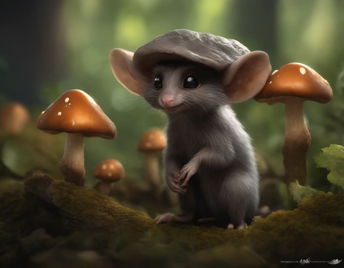 真实感, Realism, In the cave,Small male goblins look like moles, with large ears and elongated muzzle.., , 真实感, Realism, Close up of cute tiny fireflies around a huge oak tree, in the foreground collects bells, the buds glow, illuminate the bush, a detailed painting, cgsociety, Detailed painting, artstation hd, high detail, cgsociety, photo realism, Concept art, artstation hd, official arts, bokeh ,(CBZBB:1.25),trending artstation, Digital Art, Detailed, Realistic, humanoid, character, tiny, Cinematic shot, cinematic portrait of a mole ,gremlin, mole-like, bright silver and brown, short tail, large ears, covered with silver fur, Dressed, in a brown rag raincoat, collects glowing mushrooms, Best Quality, Masterpiece, in style of dark fantasy art, gremlin, mole-like, dark fantasy style, Fairytale style, fantasy style.