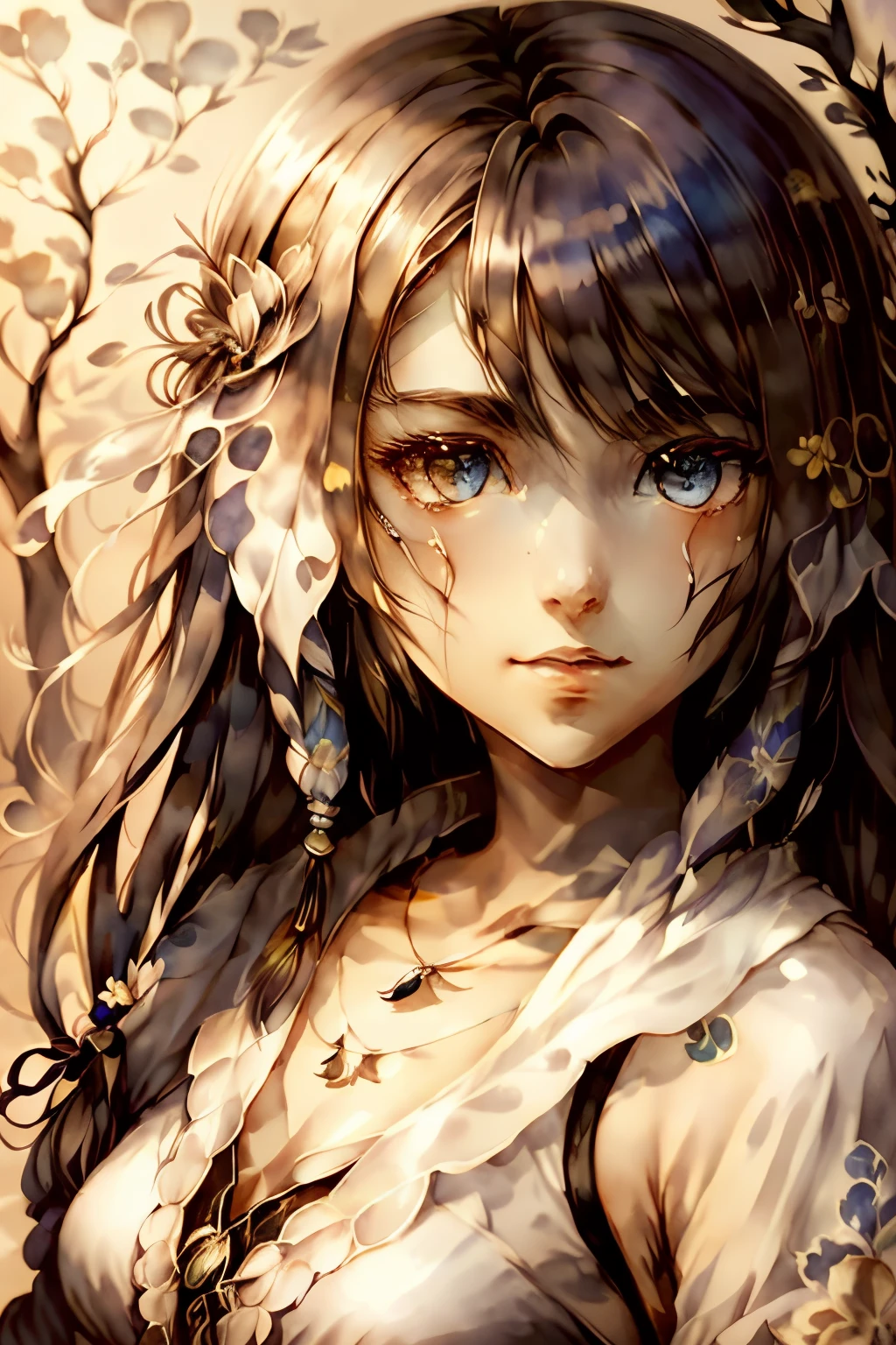 femele, monochromes, Watercolor art, Beautiful and delicate, Design drawings, art by, The 8k quality, masutepiece, Fantastical, up of face, Beautiful skins, long lashes, Double eyelids, big eye, hightquality, Detailed eyes, tthin eyebrows, Put your hands on your face