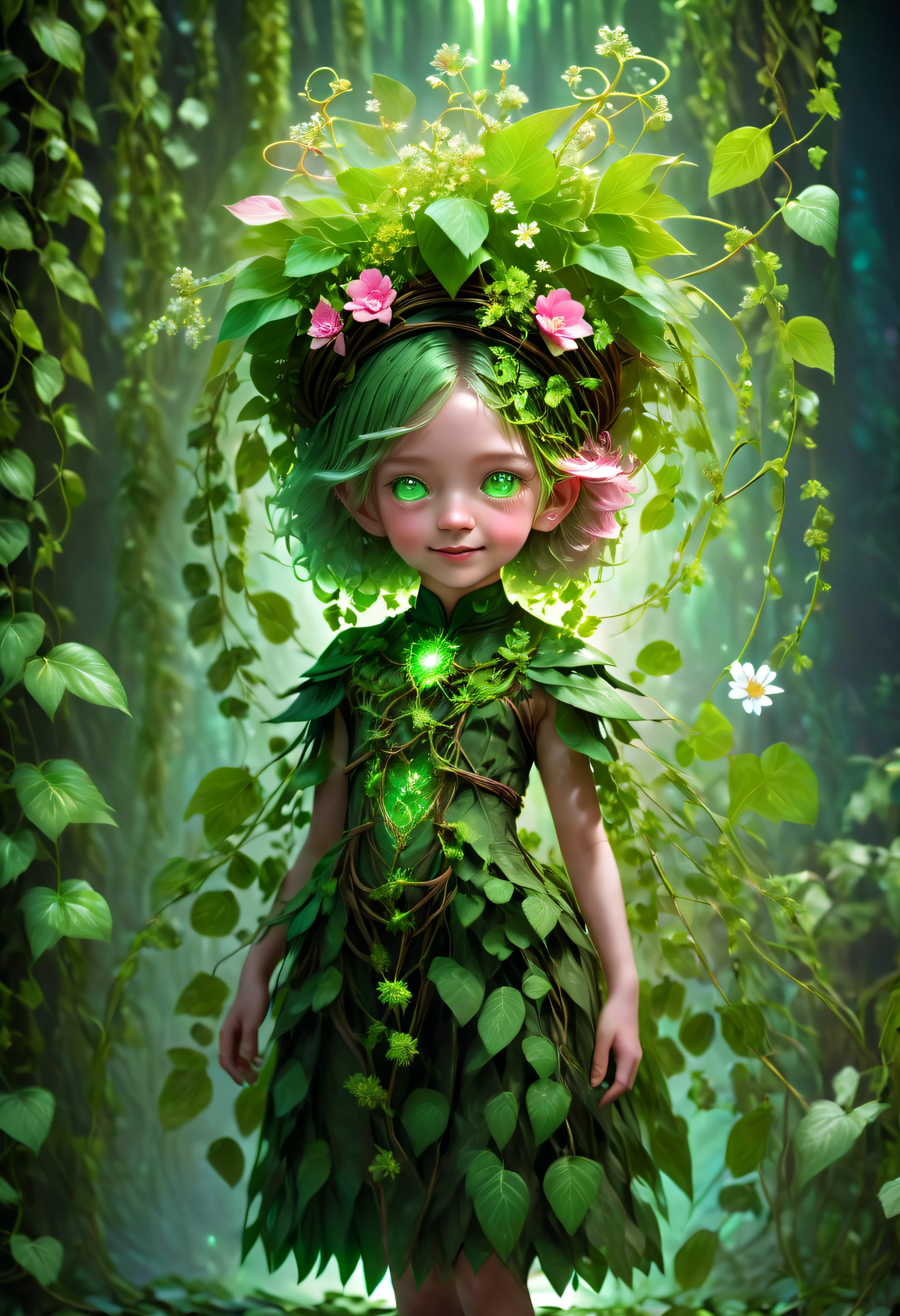 highly detailed photo of mysterious shy, curious (fairy:1.1) girl in forest, detailed intricate ornate pale green cloth dress, fantasy style, fog background, hdr+, backlighting, (small smile:1.2), detailed  cute face, detailed ornate green  pigtails hair with flowers and ribbons, lush vegetation,  highest quality, unreal engine, (green beautiful eyes:1.3)