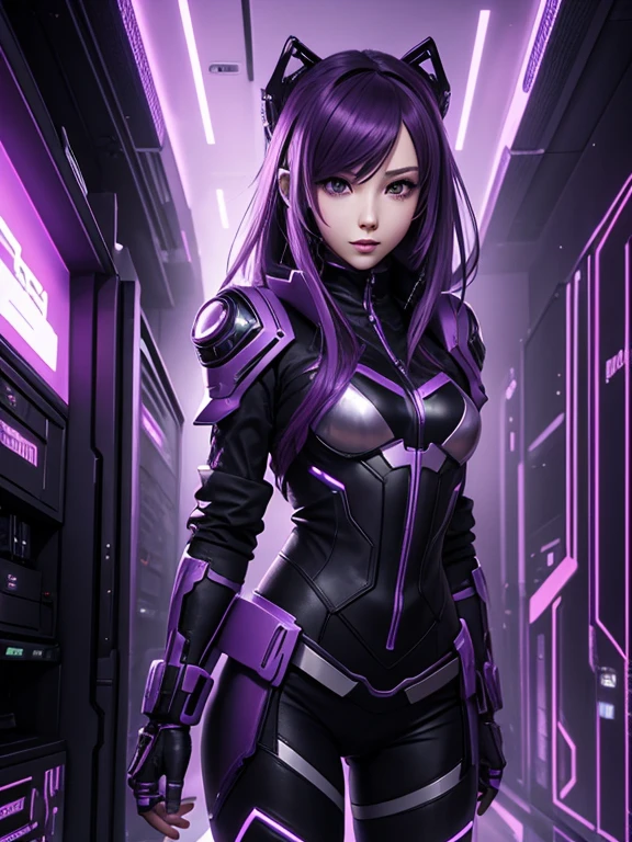 cyber punk perssonage,Character anime style,Individual characters,Metaverse,purple tint