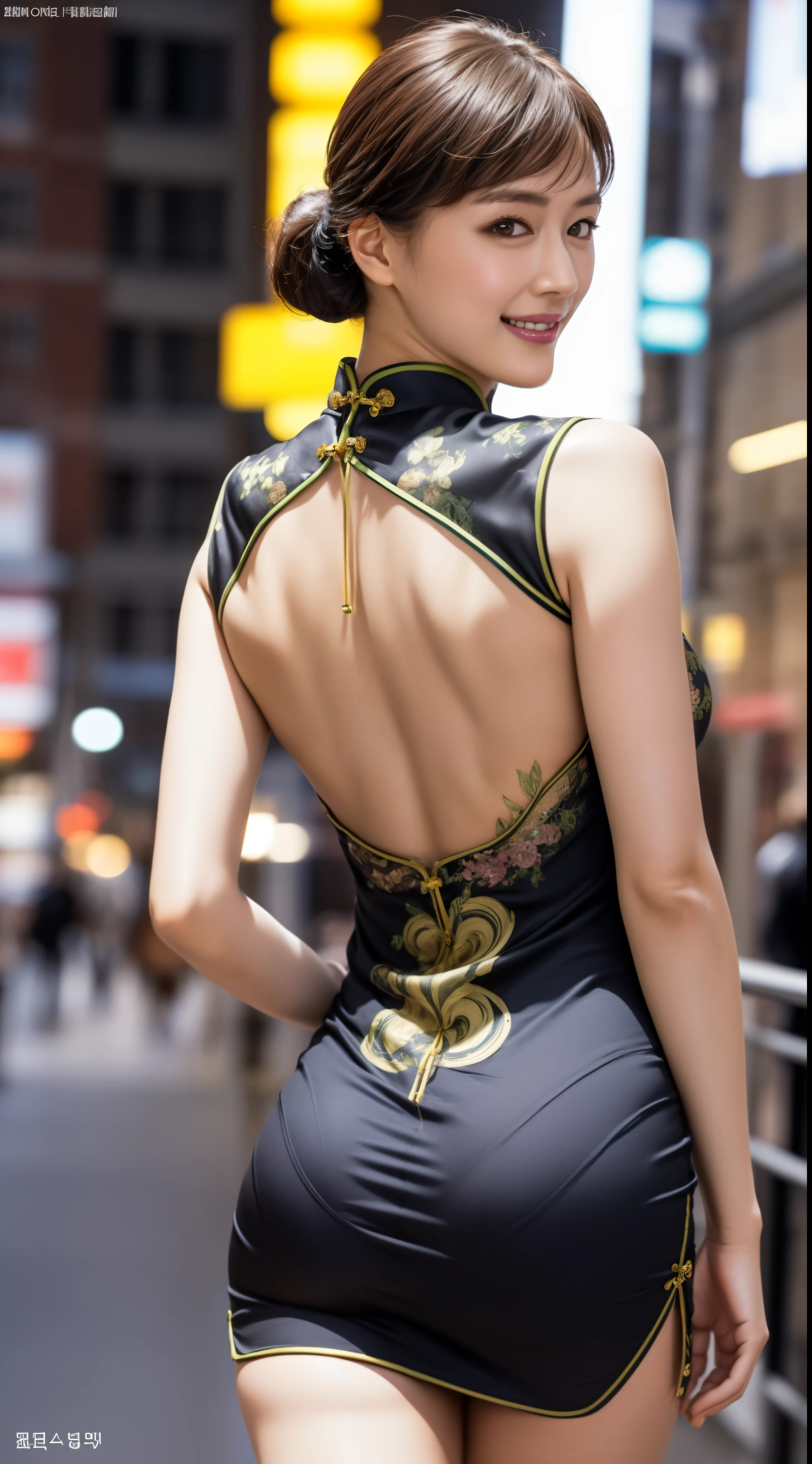 (8K、Raw photography、Highest quality、masterpiece:1.2),(Black Hair、Dark Eyes:1.9),(Floral Chinese Dress:1.6)、View your viewers,Front view,White skin,(:1.4)、(Tight waist:1.6)、(Clothes that accentuate the shape of the breasts:1.0)、(Big Breasts :1.3)、Slim figure、Ultra-high resolution,beautiful,beautiful fece,(One person、No background:1.9),whole bodyボディー,Japanese women,(reality的:1.37)、Photon Mapping,reality、(Baby-faced and cute: 1.4)、(Cute Smile: 1.8)、(Round face: 1.8)、Radio City、Physically Based Rendering、Depth of field rally background、photograph, (I can see your knees、Thigh close-up:1.8),(:1.6),whole body、Great quality
