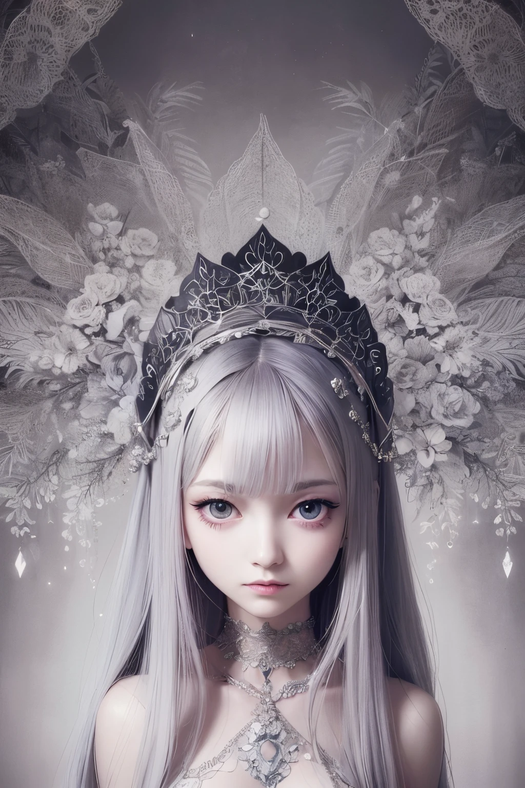 Watercolor art, Accurate and delicate line drawing, femele, monochromes, Beautiful and delicate, art by, The 8k quality, masutepiece, Fantastical, up of face, Beautiful skins, long lashes, Double eyelids, big eye, hightquality, Detailed eyes, tthin eyebrows, Put your hands on your face,