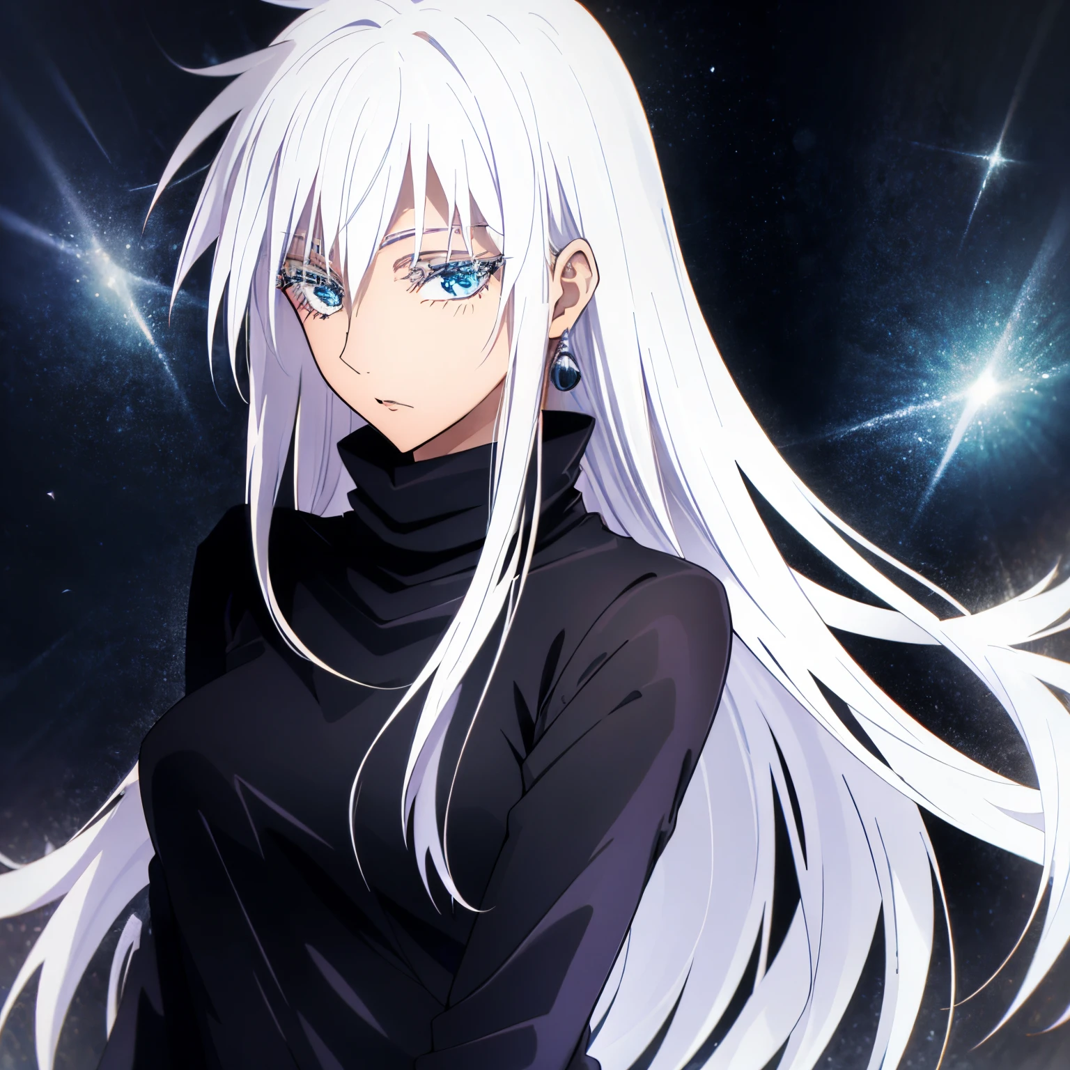 High resolution, high quality, master piece, upper body, silver hair, long hair, beautiful eyes, solo, beautiful woman, black sweater,