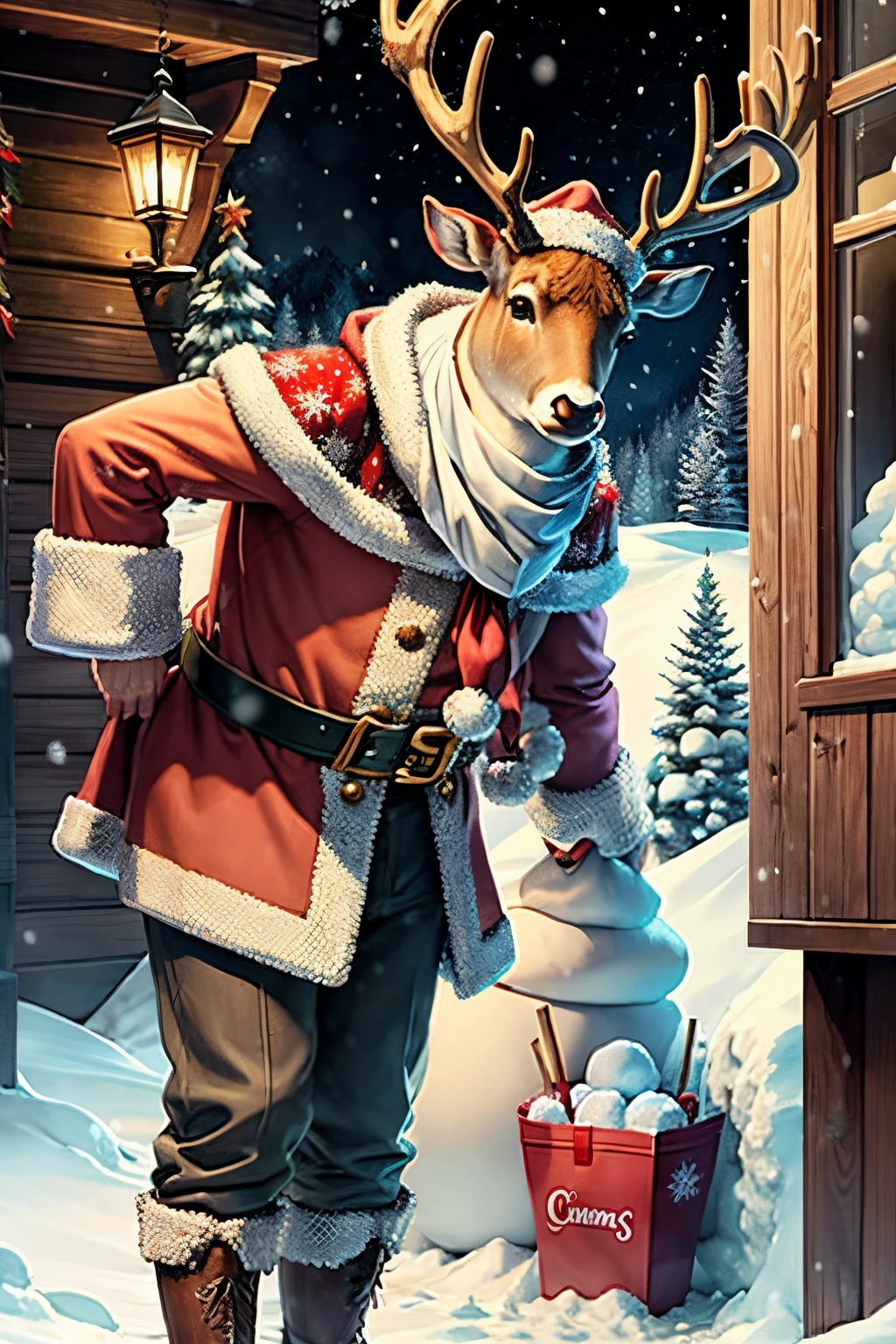 christmas deer snow scene santa claus
