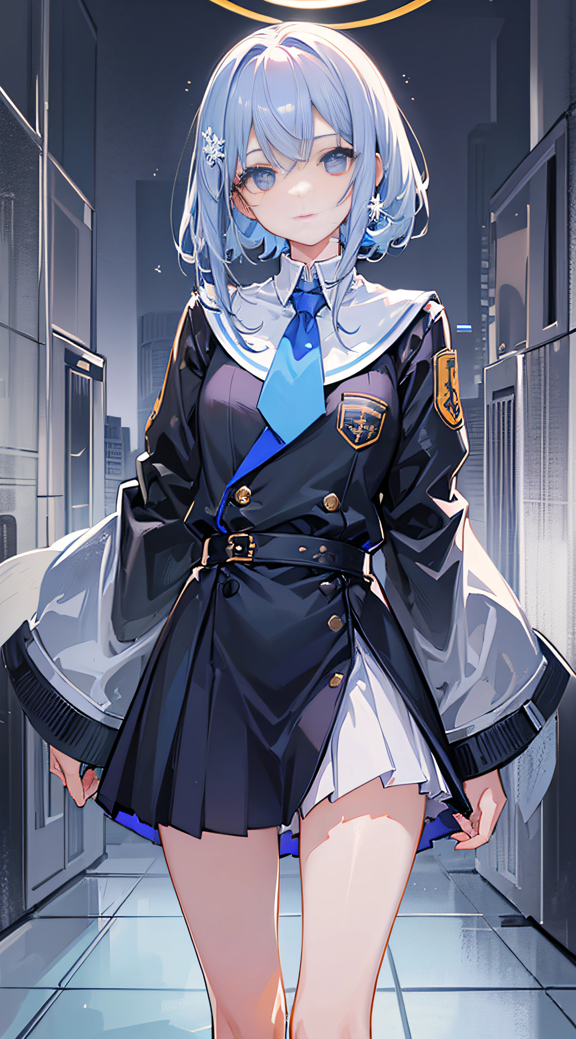 Hoshimachisuisei, Suiseihoma, Blue eyes, Blue hair, Choker, hair between eye, Medium Hair, Side Ponytail, star choker,
Blake Ascot, Asymmetrical legwear, Belt bag, beret, Black Gloves, Blue Ascot, Blue belt, blue bow, Blue choker, Bow, buttoning, Choker, Collared shirt, diadems, gloves, Gray hat, Grey jacket, grey skirt, hat, Jacket, Jewelry, knee high, Long sleeves, Miniskirt, mismatched legwear, partially fingerless gloves, Pendants, Plaid, Plaid jacket, plaid skirts, Shirt, single kneehigh, single sock, Skirt, skirt set, sox, star choker, star print, Thigh strap, Uneven legwear, White shirt,(((anime styled)))、(((2D)))、A smile、Open your mouth、8K、Shining eyes、(((a closeup)))