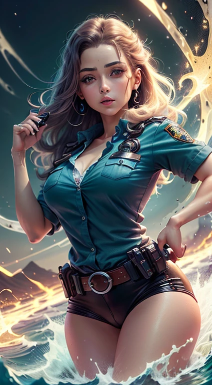 (((anatomia perfeita, Pele super detalhada))), 1 girl, Japanese, menina policial, pele brilhante, seios grandes:0.5, Desviando o olhar, Olhando para cima, Observando a vista, 
cabelo bonito, beautiful face, belos olhos detalhados, (cabelos longos), cabelos loiros, franja, cabelo entre os olhos, olhos vermelhos, 
beautiful collarbone, Corpo bonito, peito bonito, coxas bonitas, beautiful legs, babyface, toupeira sob o olho, 
((Uniforme de Policial, camisa azul clara manga curta, gravata azul marinho, minissaia cintura alta), belt, luvas brancas, police hat, algema), Coxas sedutoras, 
(((visando o espectador, segurando pistola, handgun))), , 
(beautiful scenery), deserto, Cidade em chamas, 
8k, qualidade superior, obra prima:1.2, extremamente detalhado),