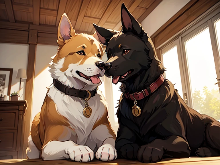 1German Shepherd, happy, Dog, Brown eyes, atmosphere, in the house, best quality, Masterpiece