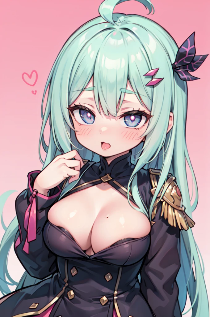 ((master part)), ((best quality)), (Ultra Detalhes:1.2), Pose like an erotic doujinshi character, //, uma bonito, 1girl, (sozinho:1.2), //, Uniforme escolar, //, lindo cabelo loiro dourado, ((Olhos bonitos)), de pele branca, cabelos longos e cacheados, seios grandes, corpo voluptuoso, //, (Ahegao:1.3), Rindo, corpo inteiro, gradation, //, Bright pink background designed with hearts, //, brilhante-cintilante, corpo ultra brilhante, Brilhando
