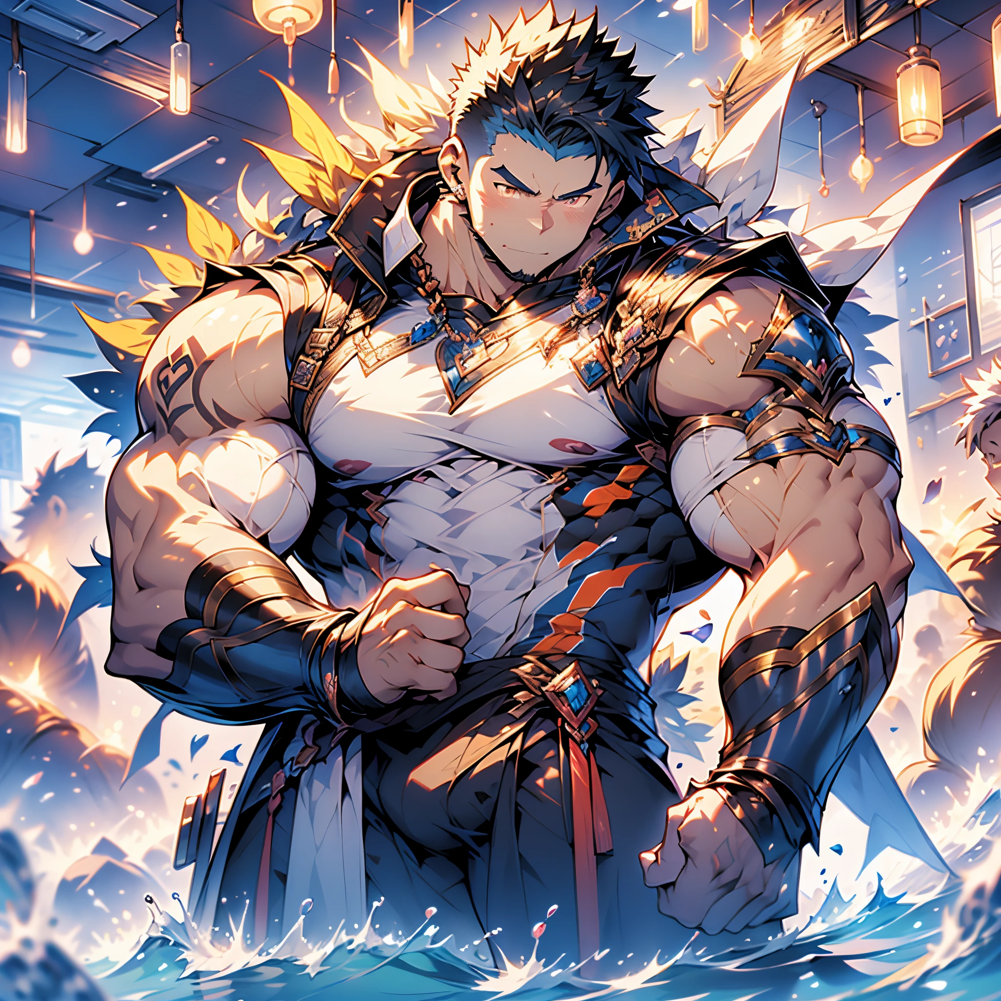 high resolution muscular kawaii hentai moe anime male, metalic fullarmored warrior