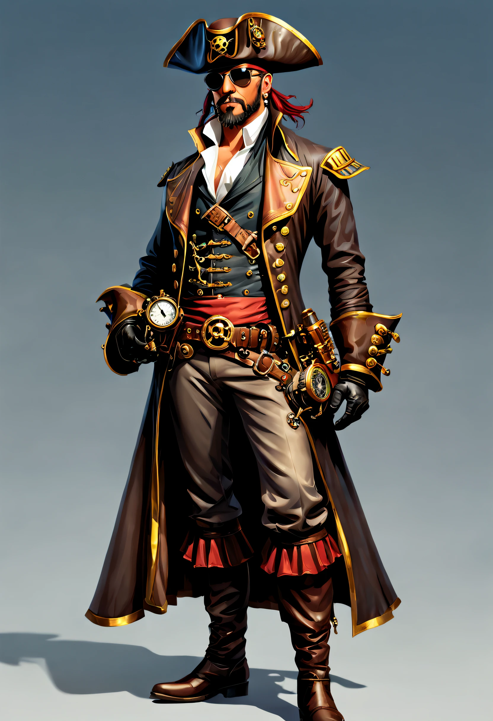 Arte de personagem de um fabuloso pirata Steampunk.