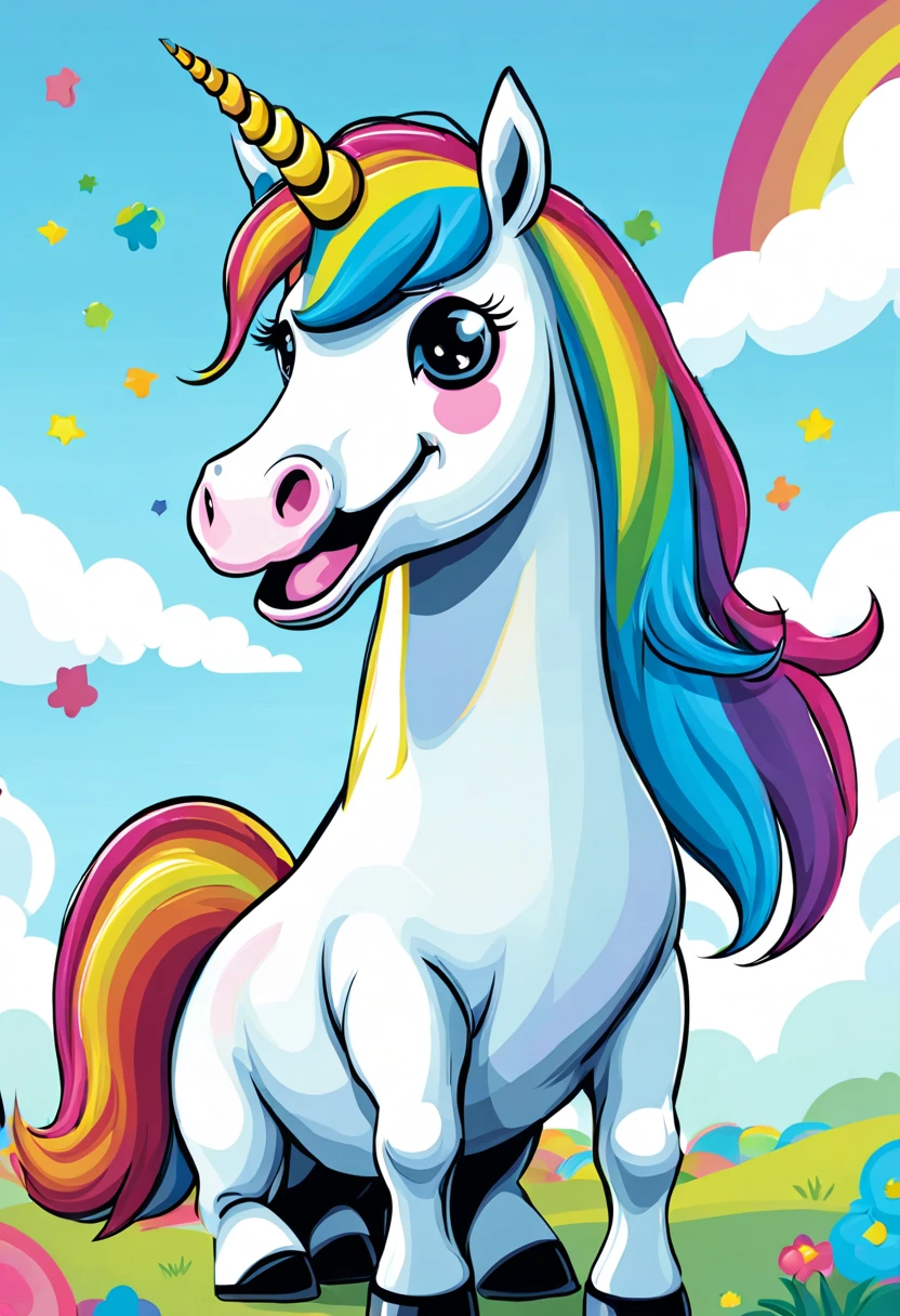 CUTE HORSE UNICORN  smile CARTOON RAINBOW BLUE SKY