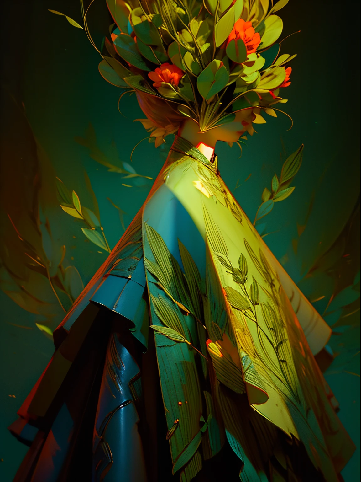 anthropomorphic (anthropoid) female plant walking down the street of a small town, anthropomorphic plant girl, beautiful green face woven from stems, thin green threads of hair are disheveled and on these threads there are predatory flowers, Fantastic, unreal, Fictional character, Cinematic Photo, anthropomorphic plant looks surprised