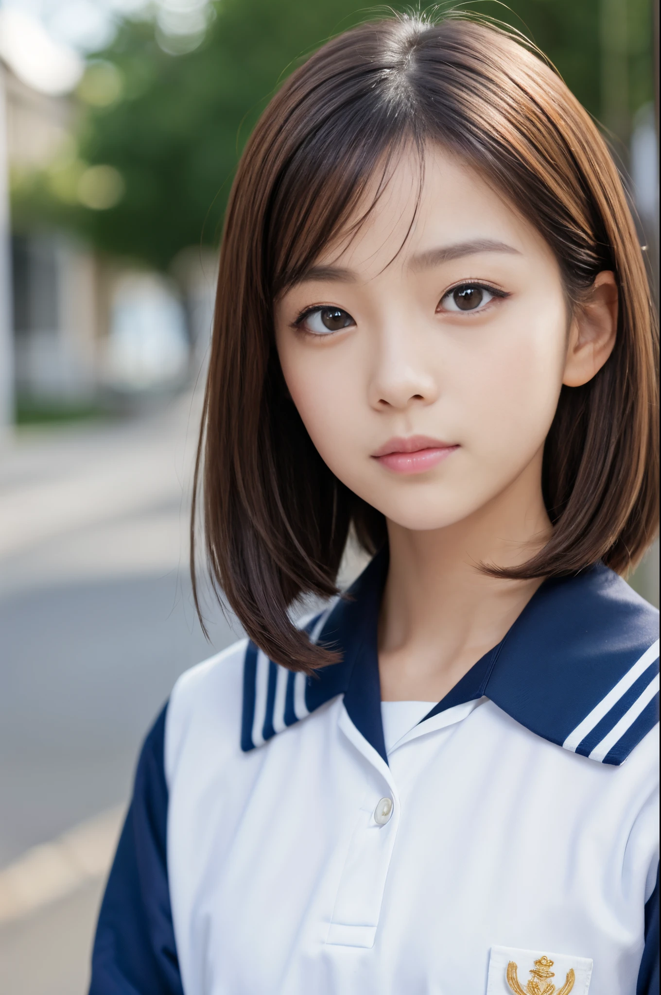 masutepiece, Best Quality, 8K, (Golden Ratio Face, Balanced eyes), double eyelid, An innocent face, Beautiful nasal muscles, lipgloss, Balanced style, Bob Hair, School Uniforms, a sailor suit