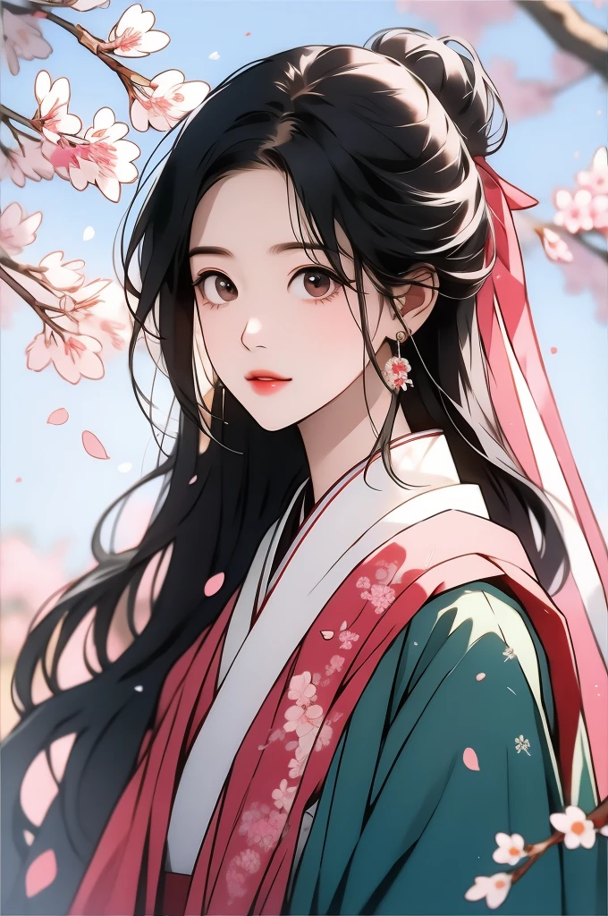 cherry_blossoms, falling_petals, solo,1girl,upper body, looking at viewer,