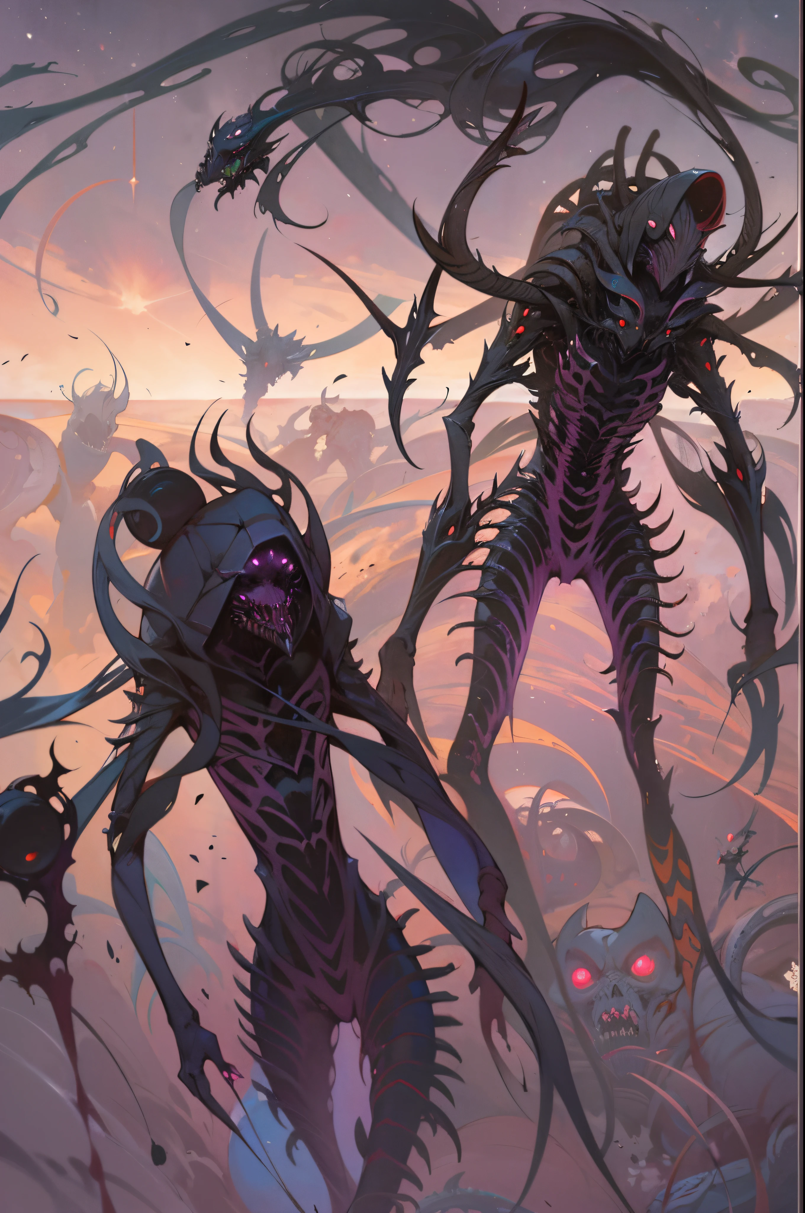 Peter Mohrbacher, Artstation, Void and Chaos, Void Creatures, Void Outer Beasts, Aliens in Cosmic Space, dark sci-fi art, lolth, infested art, cosmic horror concept art