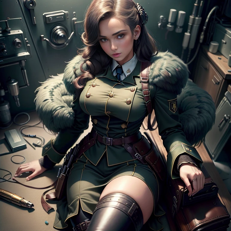 Estilo 1940、(1 cinta)、(tmasterpiece、topo Quoridade、melhor qualidade、Beauty and Aesthetics、1.2)、German military uniform sexy、vibrante com cores、uniforme de camuflagem sexy、Armado com arma de fogo
