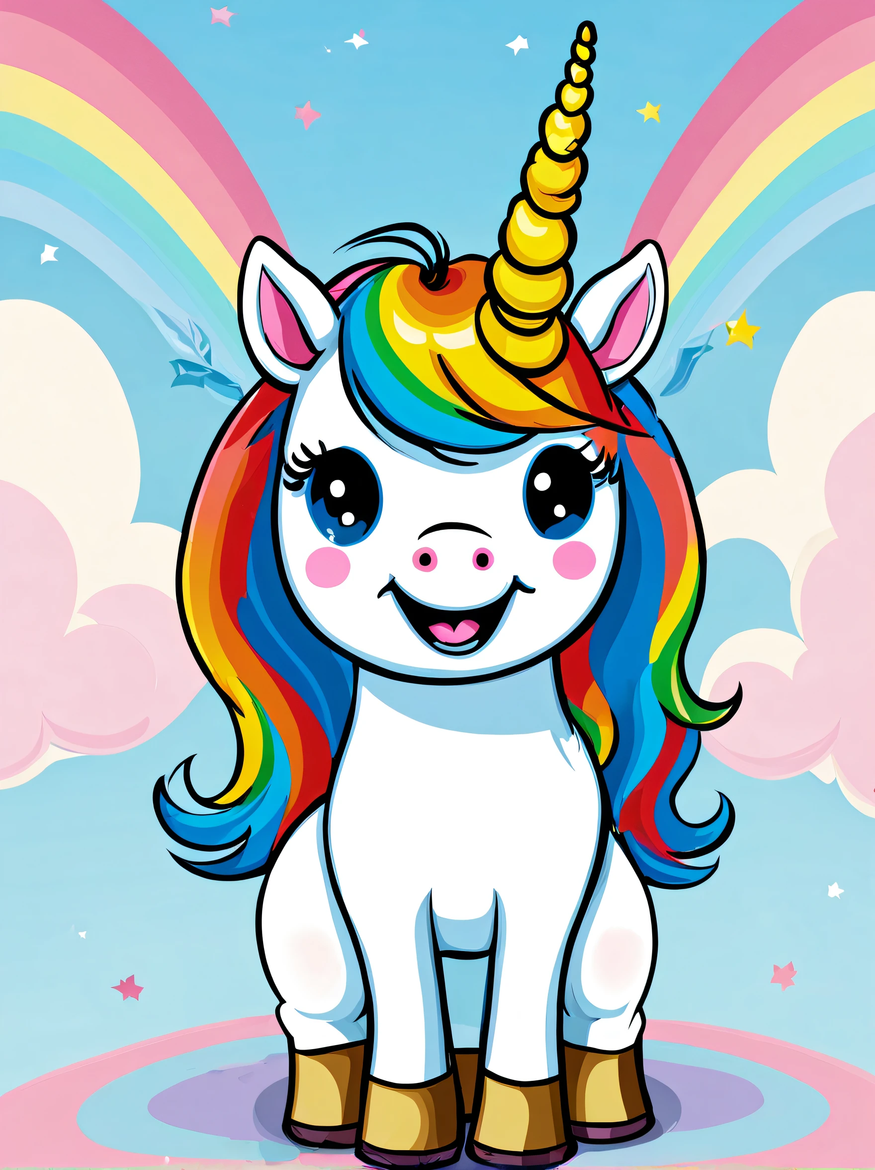 CUTE HORSE UNICORN smile CARTOON RAINBOW BLUE SKY