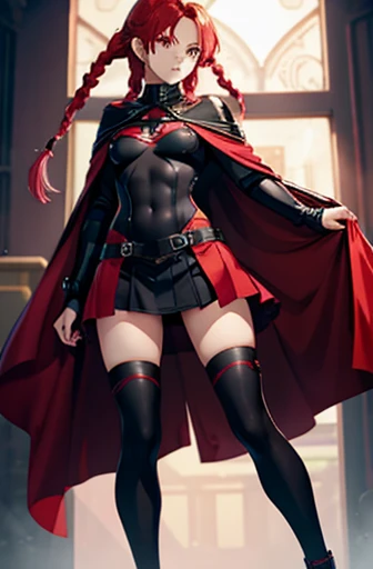 anime character, short purple hair, pink eyes, black adventurer outfit, cloak, closed mouth, serious, full body shot, demon horns, anime, Gothic art, high details, high quality, 4K, HD, masterpiece, anatomically correct