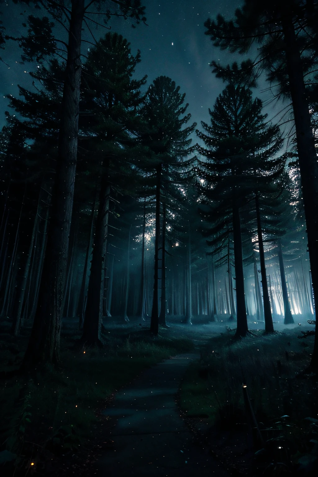 ghostly forest ghostly wind twilight fireflies blue shades ghosts tall creepy trees