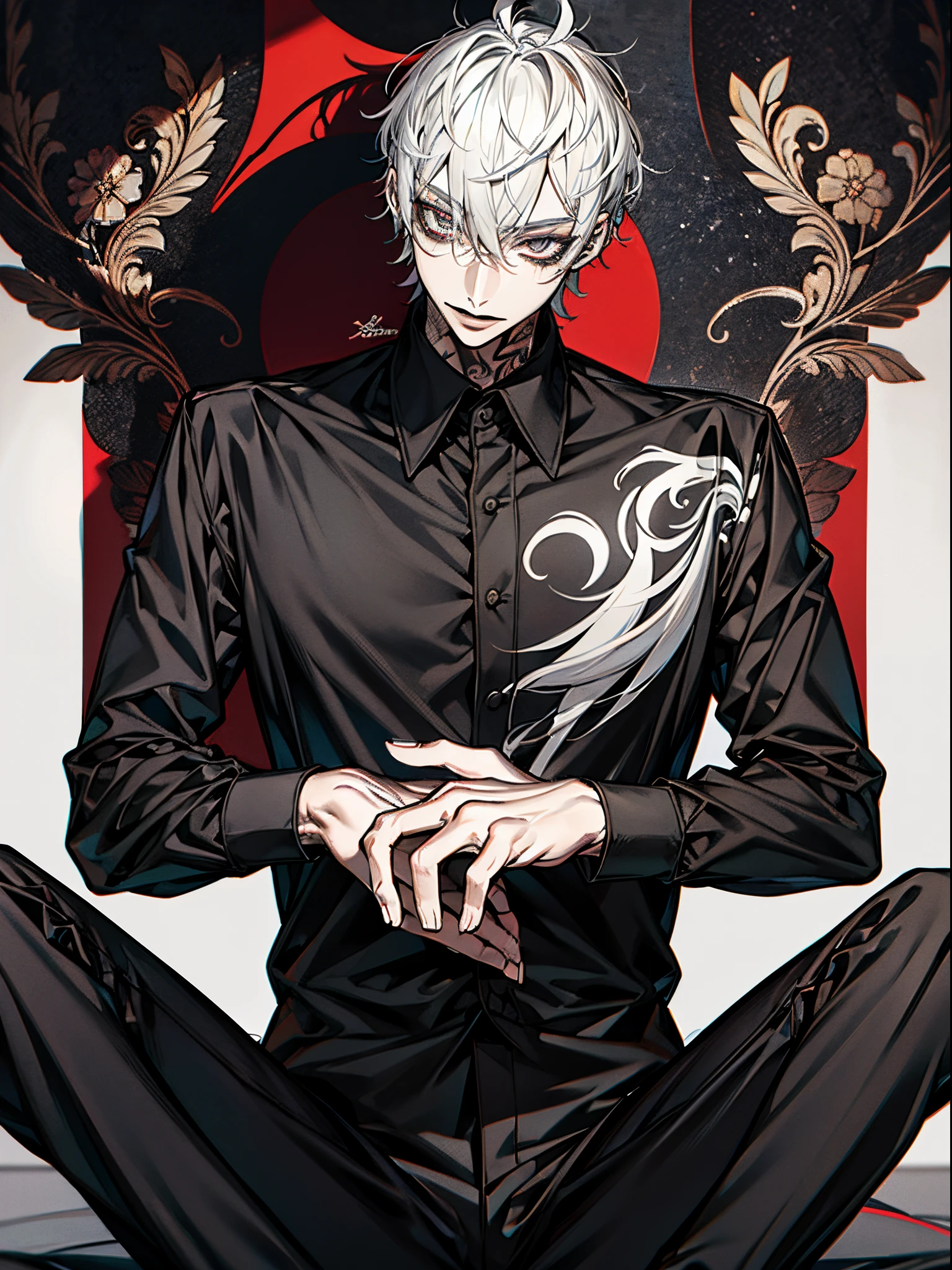 Masterpiece, best quality, high quality, ultra detailed, a man with a black collared shirt, alt_style, alternative culture, alternative style, tattoos:0.2,