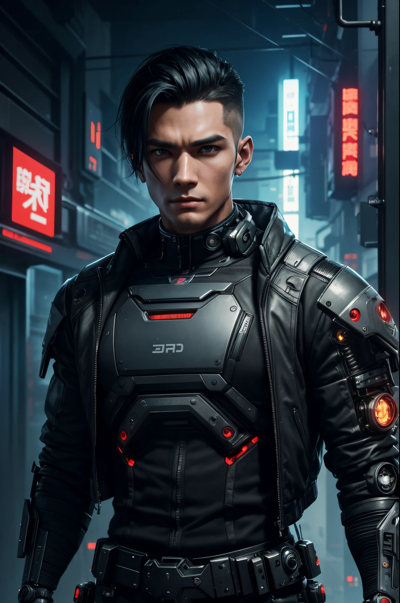 8K,A mechanical roid whose upper body was suspended during construction.,A man with short black hair, Super handsome young man,Portrait of a futuristic robot, Cinematic. leng jun, cyberpunk robot, hyper-realistic cyberpunk style, cyborg fashion model, Portrait of a teenage robot, Cyborg Male, a teen cyberpunk cyborg, wojtek fus, SCI - FI Characters, Fashionable cyberpunk mechanoids, Portrait of a cyberpunk cyborg,超A high resolution,A hyper-realistic,Ultra-precise mechanical details,