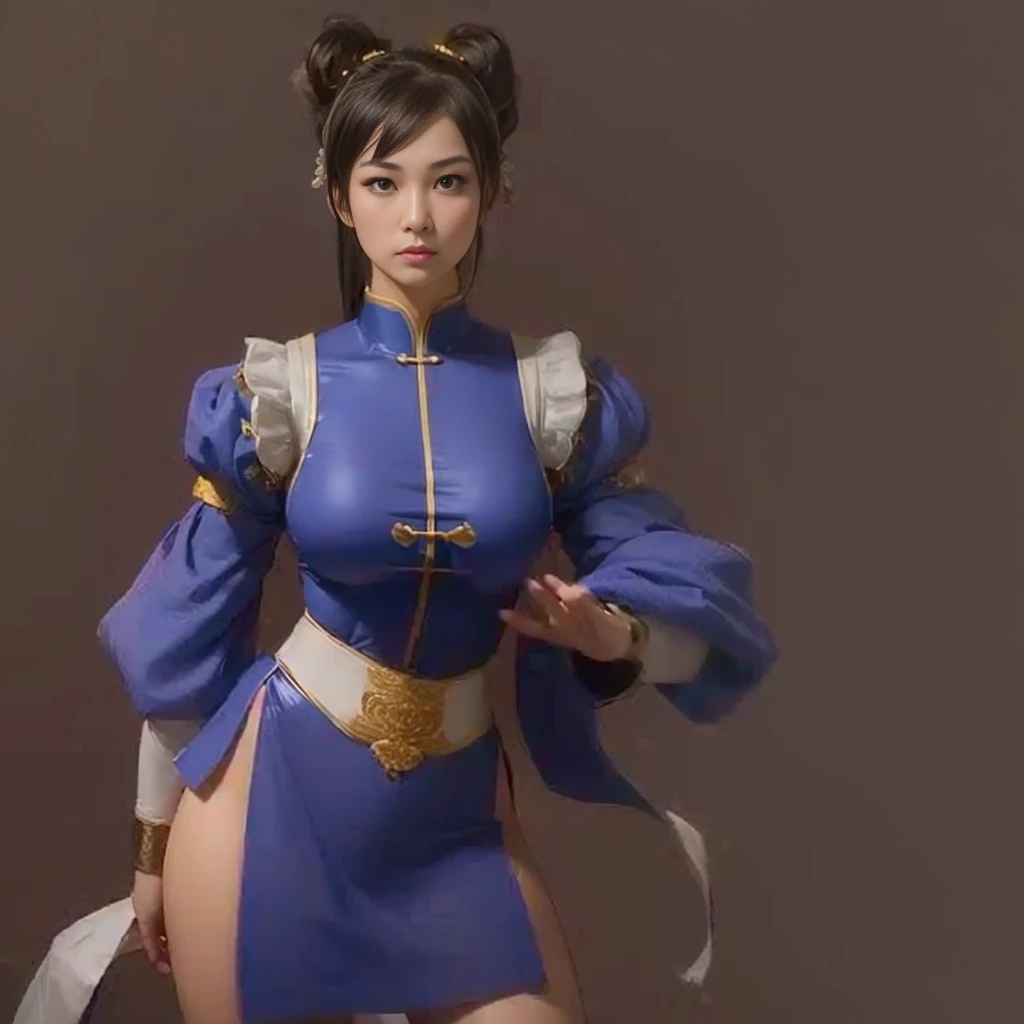 Chun Li, perfect and detailed face, delicate features, beautiful eyes, flawless complexion, perfect body, makeup correction for flaws, (realistic:1.37), (highres), ultra-detailed, physically-based rendering, vivid colors, studio lighting, (portrait), (Chinese martial artist), stylish hair, graceful posture, powerful kick, traditional Chinese outfit, dynamic movement, intense focus, vibrant background, (bokeh), (sharp focus), (ultra-fine painting), (photography), (artistic lighting), (strong and confident expression)