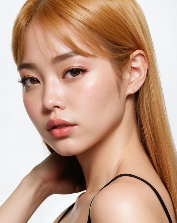 um close up de uma mulher com longos cabelos vermelhos e um vestido preto, Lalisa Manobal, maquiagem sul-coreana popular, maquiagem coreana popular, Lalisa Manoban do Blackpink, Dom Yunjoo, jennie blackpink, korean face features, brilhante da chuva, Parque Roseanne do Blackpink, Parque Ji-min, Bae Suzy, Ji-Min, Lee Ji - Eun