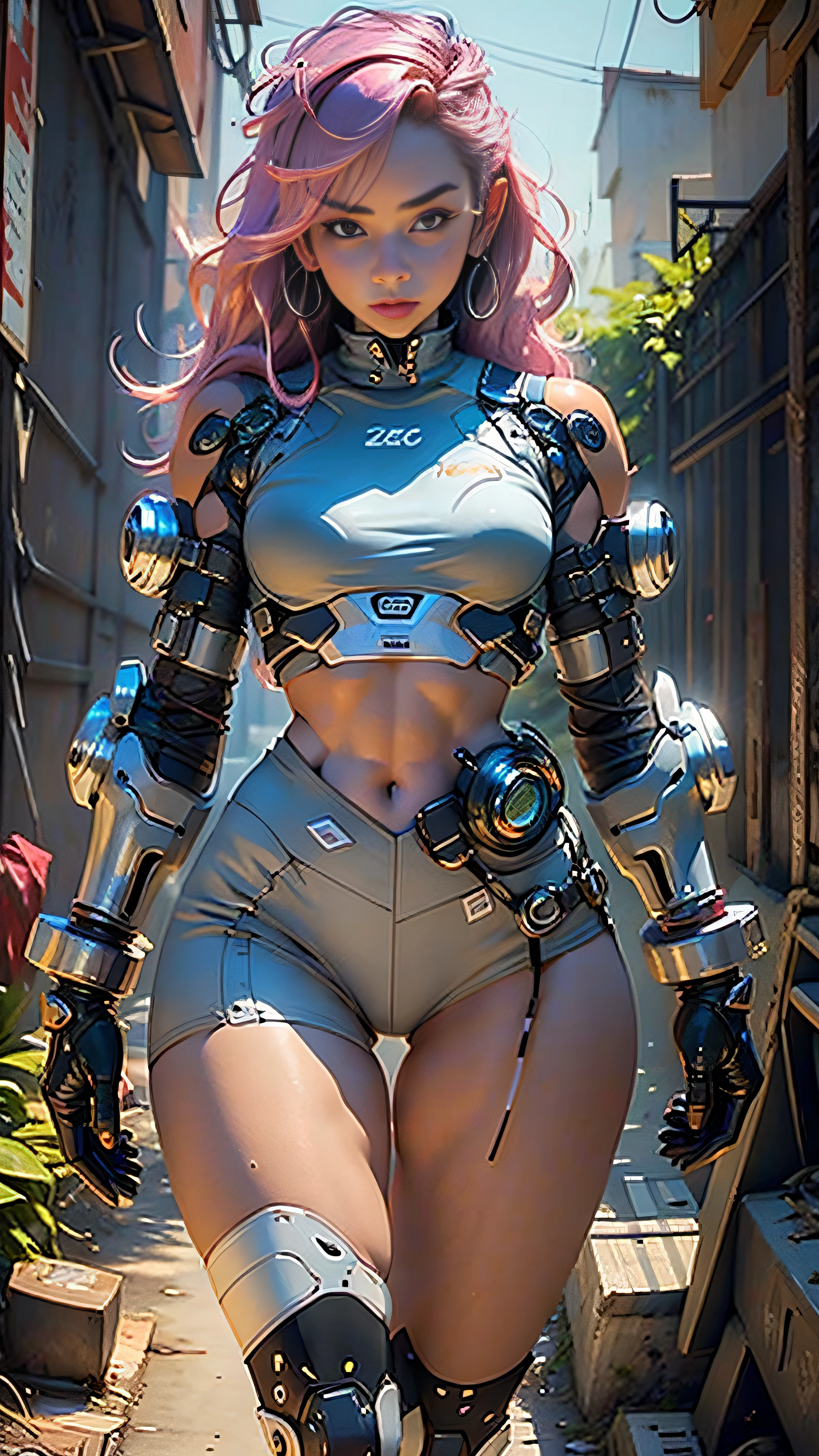 Woman body defined thick thighs cybernetic body parts, short underwear