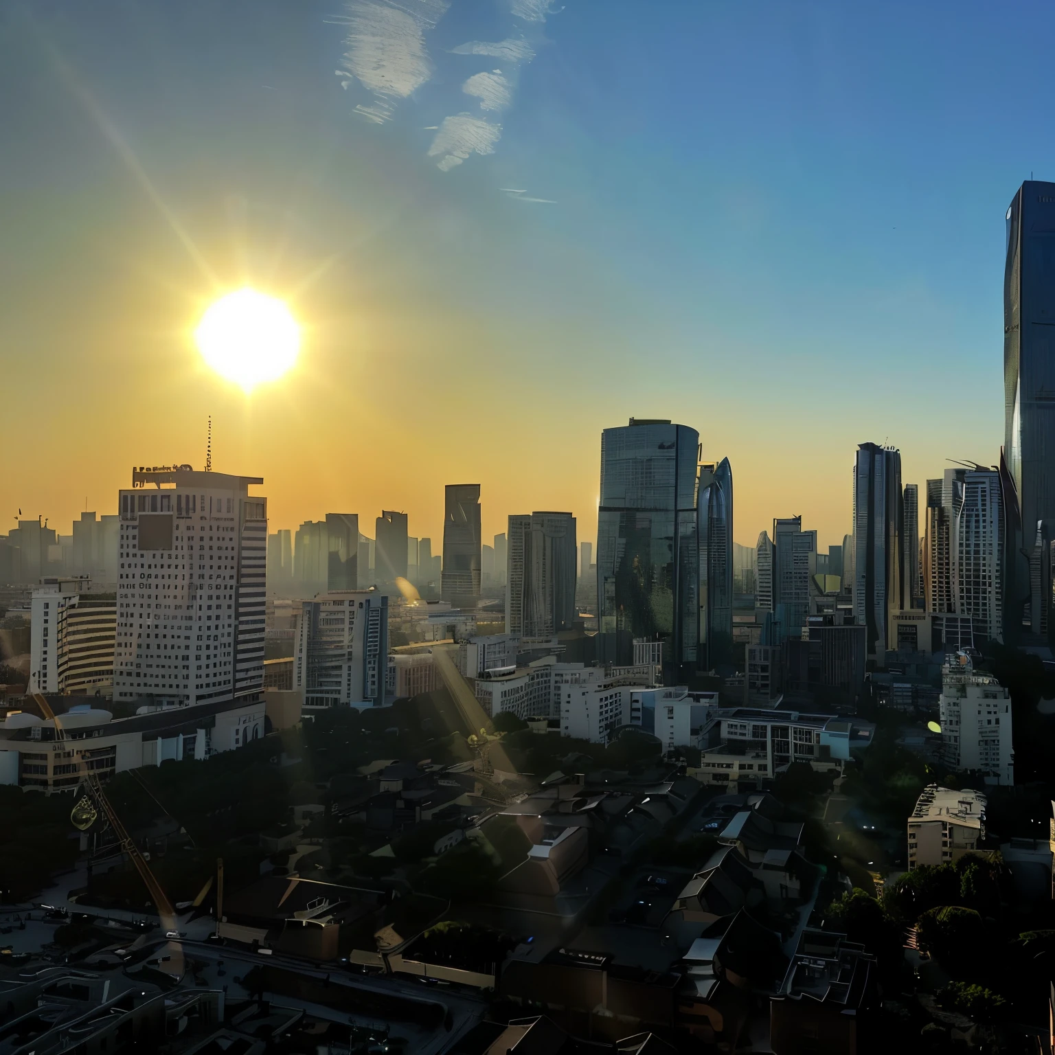 Arabian landscape of a city with tall buildings and bright sunlight, sun and shadow over a city, City sunset, afternoon sunlight, Primetime shooting, view from high, at sunrise, Shot with iPhone 1 0, cinematic morning light, Beautiful Late Afternoon, Late afternoon, with the sun shining on it, City view at sunset, city morning