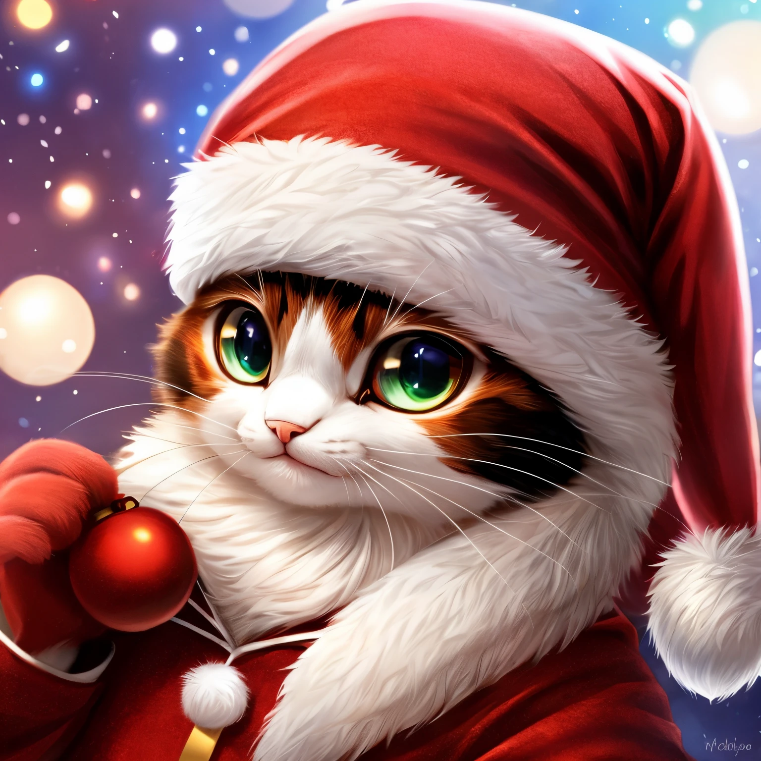 cat dressed as santa claus、a cute little cat、one cat、catss、An ultra-high picture quality、Ultra-dense、Beautiful fece、digitalart、