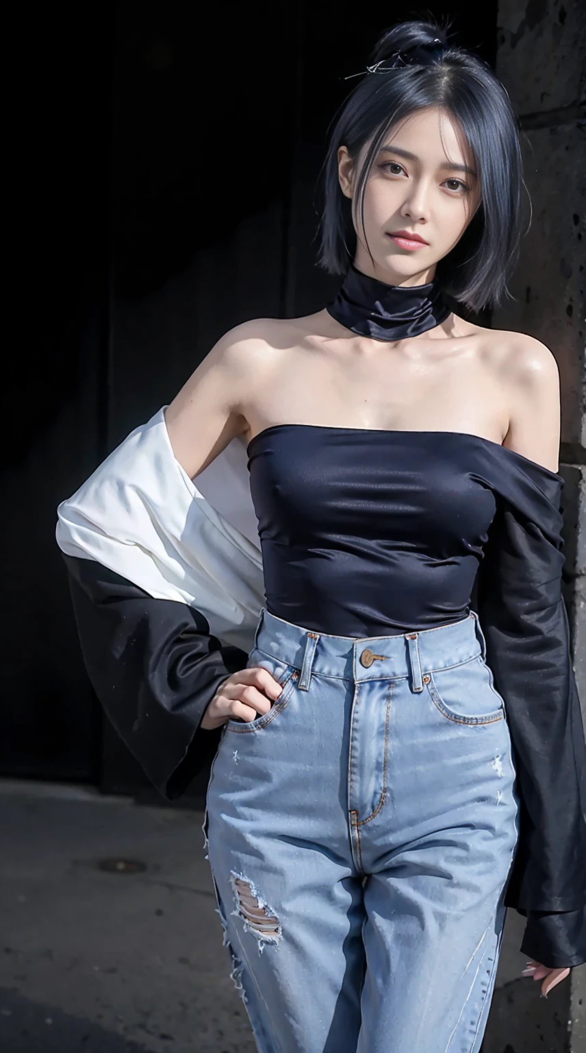 (8K,RAW photos),(Best quality at best),(tmasterpiece),(realistically,)(realism vs. realism),(A high resolution),hyper-detailing,(Endless realism:1.1),beauitful face,
(1female:1.1),Female pervert,(looking at the viewer only),Denim lenses,jpn,
Xiaonan\(Naruto\),(Xiaoyi:1.1),La Brett piercing,(LOP:1.5),(Off-the-shoulder attire:1.5),ssmile,face flushed,Upper body photo Dark blue hair,(Flying White Paper:1.5)
profesional lighting、フォトンマッピング、physically-based renderingt、
Dark theme,