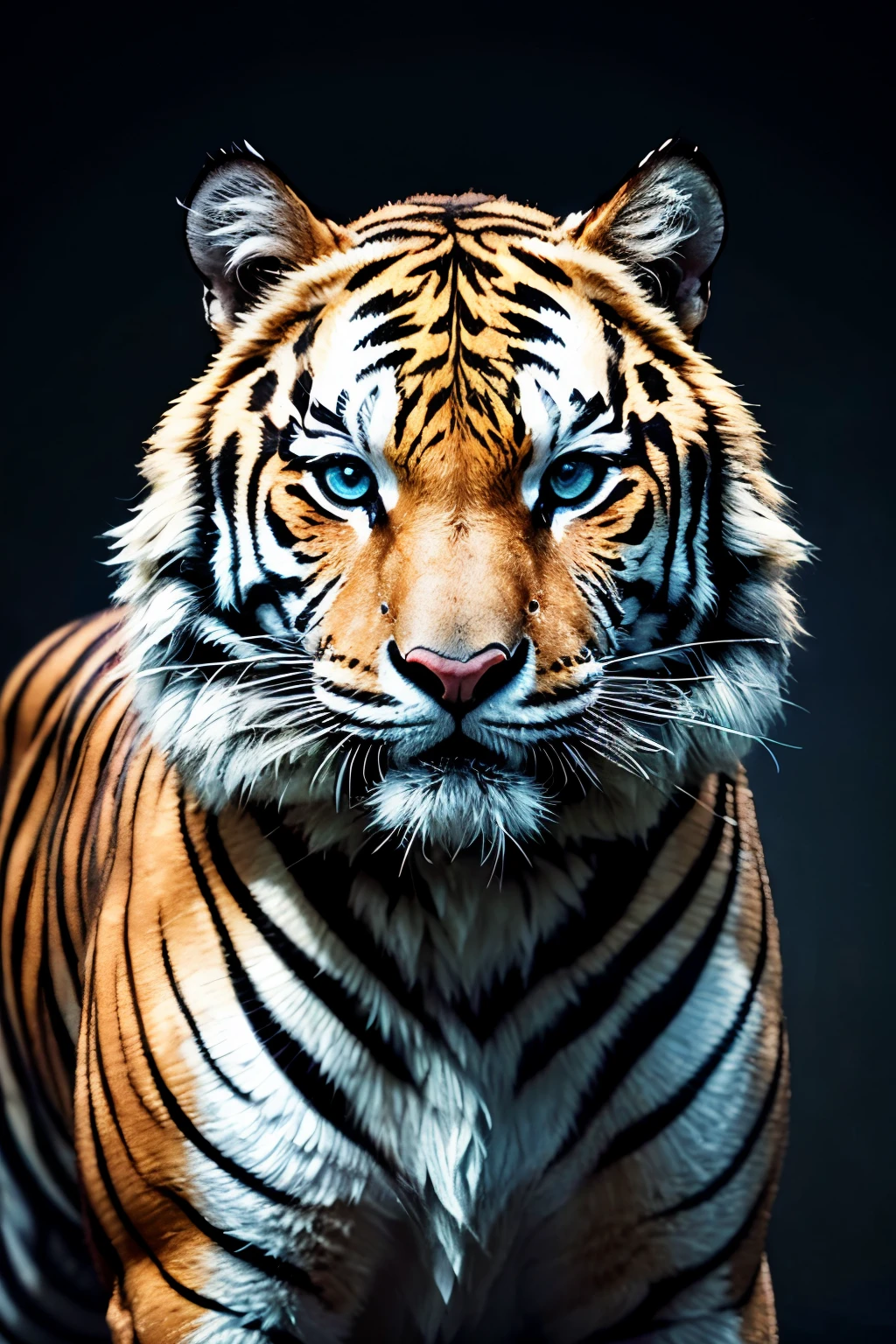 Best quality at best,ultra - detailed,actual,vivd colour,White Tiger,sportrait,illustratio,Focus sharp,Vibrant background,Delicate fur,Expressive eyes,Intense expression,Striking pose,majestic feeling,Stylized rendering,Beautiful contrast,Thick lines,Rich textures,a hint of fantasy,Unique character design,Colorful palette,dynamic compositions,dramatic lights,animal attributes,Emotional intensity,Lively brushstrokes,Strong sense of presence,noble existence,Powerful aura,Wonderful details,lifelike features,Surreal elements,a captivating gaze,condescending,Hypnotic eyes,Enigmatic Atmosphere,Vibrant brushstrokes,perfect anatomia,symbolic representation,heroic figure,Impressive figure,vivid imagination,awe-inspiring,Unforgettable artwork.photore, Studio lighting, Sony A7, 35mm, hyper realisitc, Large depth of field, concept-art, colours, the ultra-detailed, hyper realisitc, (Large depth of field), (Moody light), (ambient lights), ((Cinematic))。