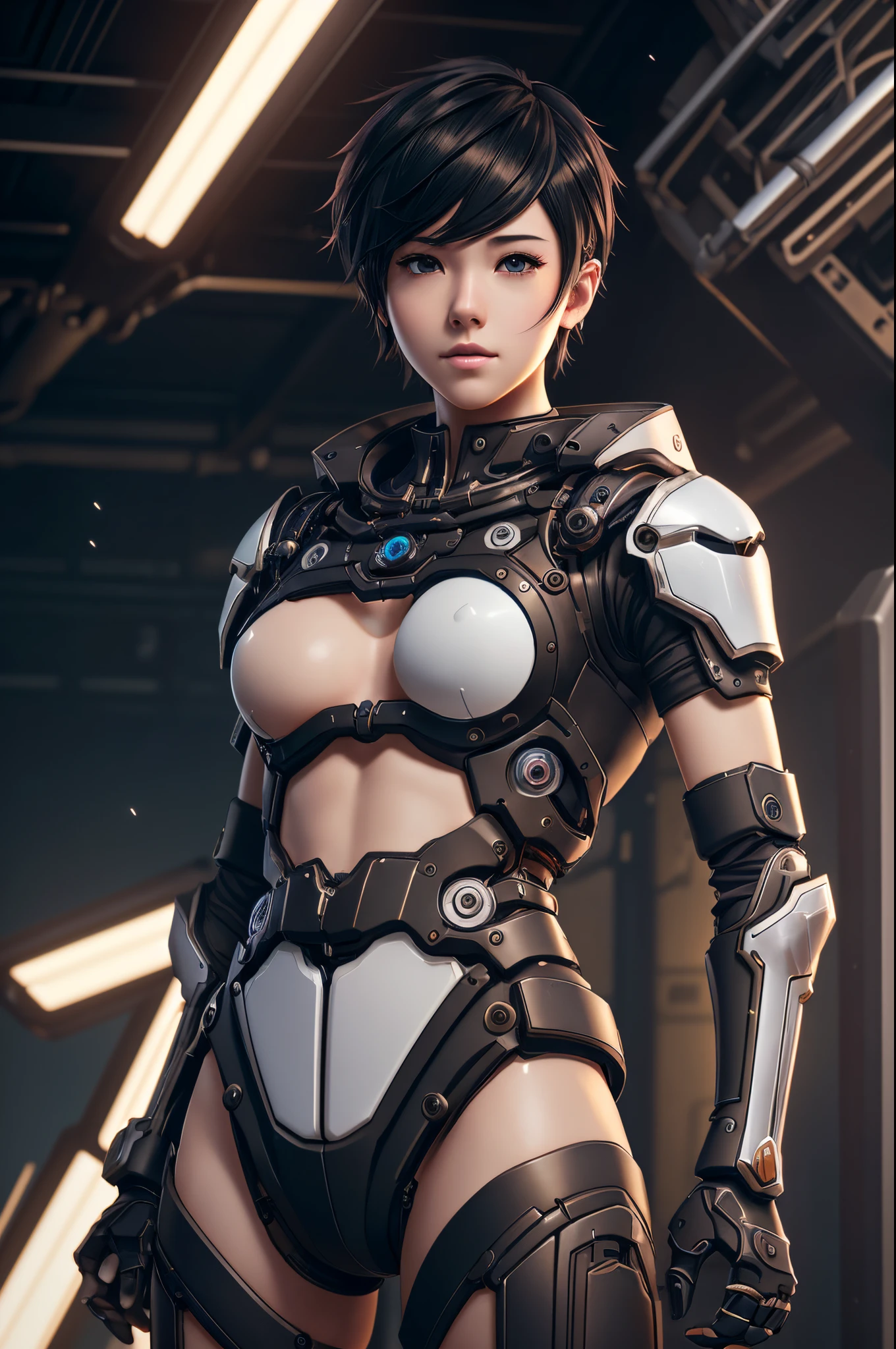 8K、Mechanical Lloyd with short black hair、Anime boy wearing a skeleton headband and posing for a photo、boy with exposed skeleton、Detailed Digital Anime Art、Mechanical Lloyd under maintenance、Connect to many tubes、Glowing LEDs(effect)U3D rendering character art 8K、Photorealistic anime boy rendering、8K high-quality detail art、2。5 d cgi anime fantasy artwork、Beautiful boy&#39;s mechanical roid、Guweiz style artwork