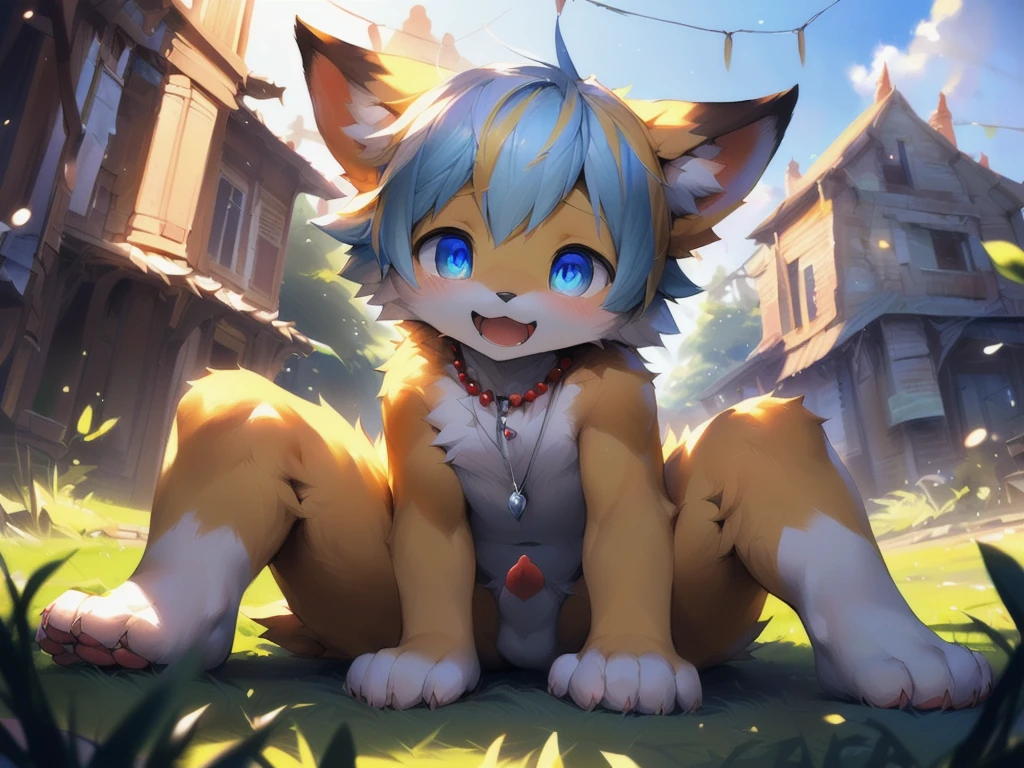 Alone,(bellway:0.8),(shota,Gamine,cub,young，catss，Yellow fur，adorable expression，toddlers，Blue pupil，A yellow-haired one，A lock of white hair，A boy with）correct hand，Correct foot shape，crawl onto the grass，spread their legs，Put one paw between your legs，raised his hand，nakeness，cropped legs，Round Chin，small ruby necklace，Expose your male genitals，The erection，no violation
(电影灯光), ((detailedbackground)), ((looking to the front)), (((three fourths view))), (((Flustered))),(Heavy breathing)，（happy mouth），(lust),(Half shadow),Pink paw pads,paws with claws,(Small animals_:0.5),(_clew:0.5)
Super detailed breakdown,(NSFW:1.2),Colored digital line art,realistically,(flatcolors:1.2),thick outline,(limited palette:1.1),GameCG,(3D:1.2),(realistically:1.2),(tmasterpiece,Best quality at best,Great,Highly detailed CG Unity 8k wallpaper,Super beautiful illustrations:1.2),The content is very detailed,Volumetriclighting,The best shadow,(depth of fields,Light particles,电影灯光:1.1),Wind lift,speed-line,offcial art.
intermittently
(by lindong:1.25),(Through the point:1.25),(by Mamado:1.1),(author：Xia Dongni:1.1),(by Telson:1.1),(tarantino violinist:1.1),(by kilfer:1),(by oxfort2199:1),(by syuro:1.2),(by s1m:1.2).
Break up the vibrant colors,countershading,hight contrast,photography of \(An artwork of\),(actual:1.2),(empty,Ridiculous resources:1.2),Detailed pubic hair,Detailed pubic hair face,詳細な目,(Realistic fur,Delicate fur:1.25),detailedbackground,amazing background.