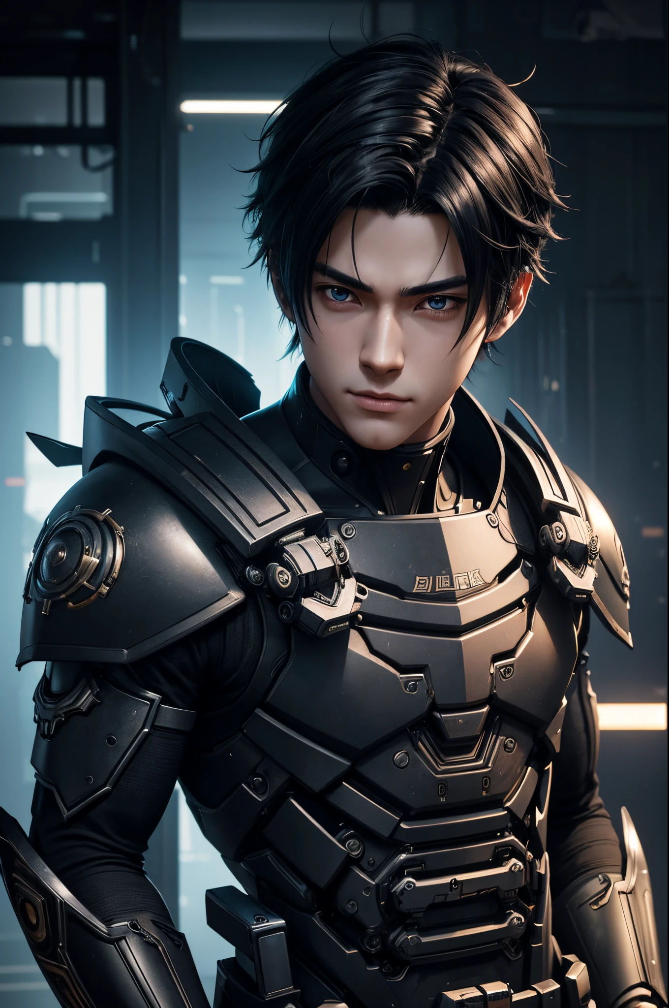 8K、Mechanical Lloyd with short black hair、Anime boy wearing a skeleton headband and posing for a photo、boy with exposed skeleton、Detailed Digital Anime Art、Mechanical Lloyd under maintenance、Connect to many tubes、Glowing LEDs(effect)U3D rendering character art 8K、Photorealistic anime boy rendering、8K high-quality detail art、2。5 d cgi anime fantasy artwork、handsome boy mechanical roid、Guweiz style artwork,超A high resolution,Ultra-realistic texture,