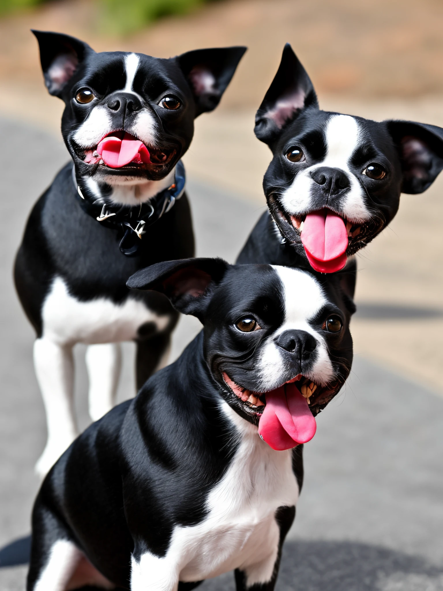 vibrant black boston terrier with tongue out with the nike logo in the background