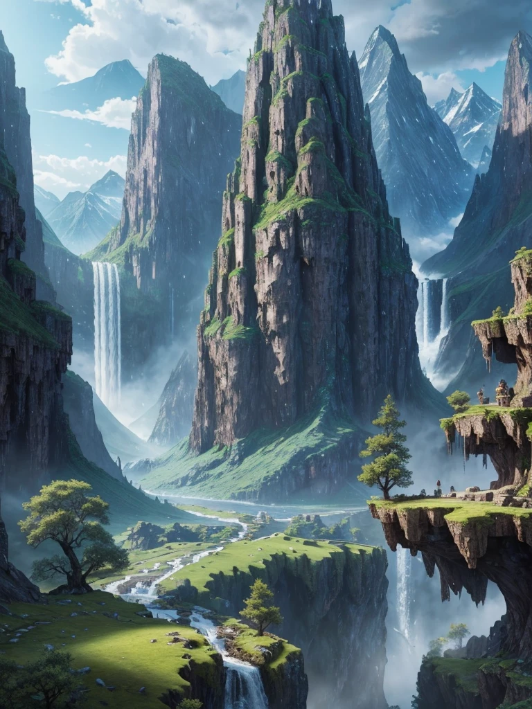 mountains with a waterfall and a few trees in the foreground, impressive fantasy landscape, an epic landscape, fantasy matte painting,cute, fantasy art landscape, most epic landscape, 4k hd matte digital painting, epic fantasy landscape, 4k highly detailed digital art, epic dreamlike fantasy landscape, epic landscape, 4 k matte painting, ross tran. scenic background