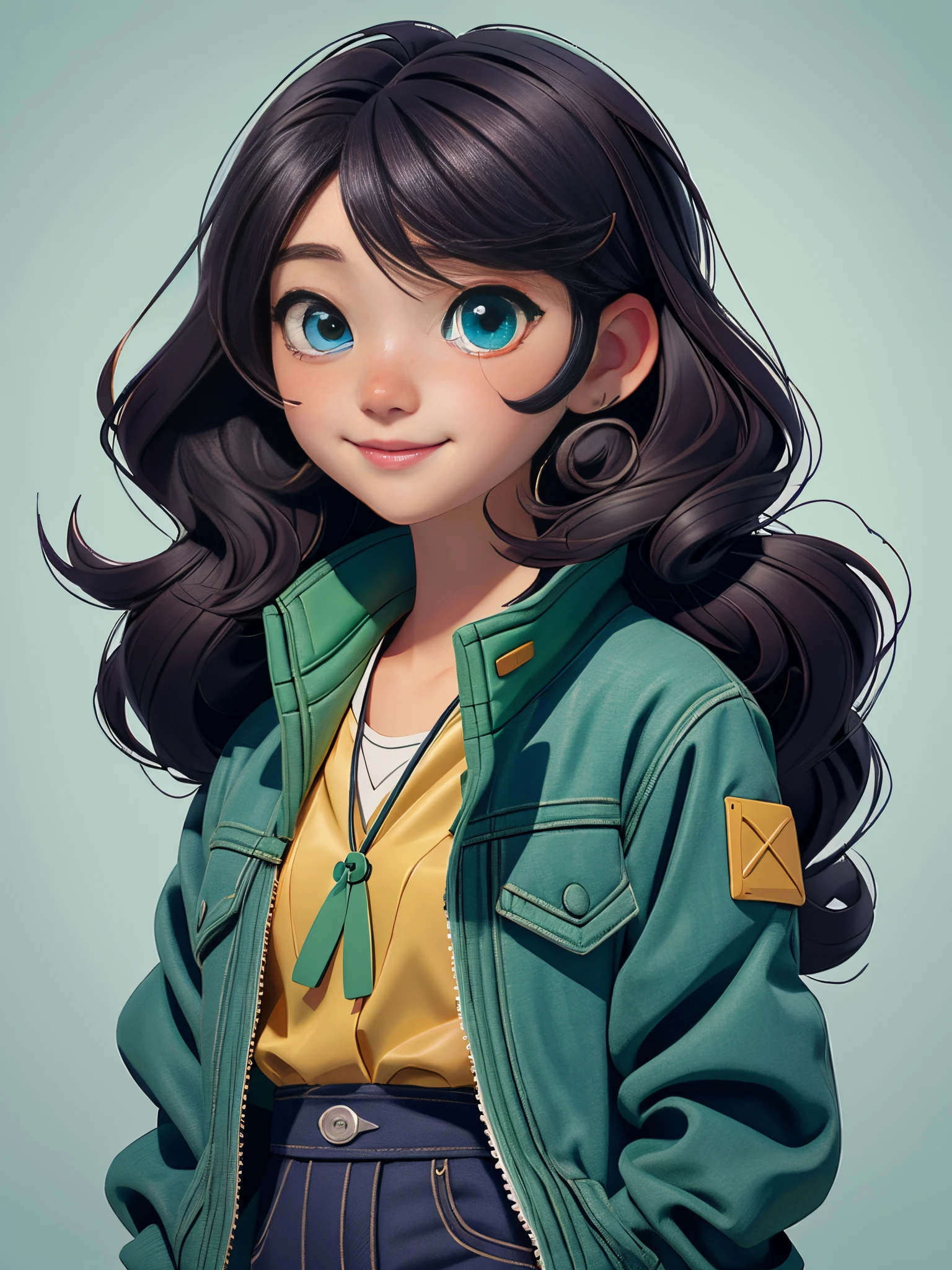 animemanga girl,curlies,eBlue eyes,wearing green jacket, Cute and detailed digital art, lovely digital painting, artstation for kids art, adorable digital art, lovely art style, Digital anime illustration, Guweiz style artwork, stylized anime, kawaii realistic portrait, detailed digital anime art, beautiful digital illustration, in the style of ross tran