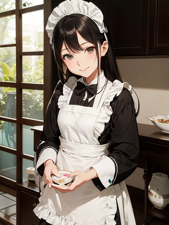 miku hatsune,10yaers old,(hashikuji mayoi),Smile with a kind face,((Meiji period～Showa era waitress)),(maid clothes)