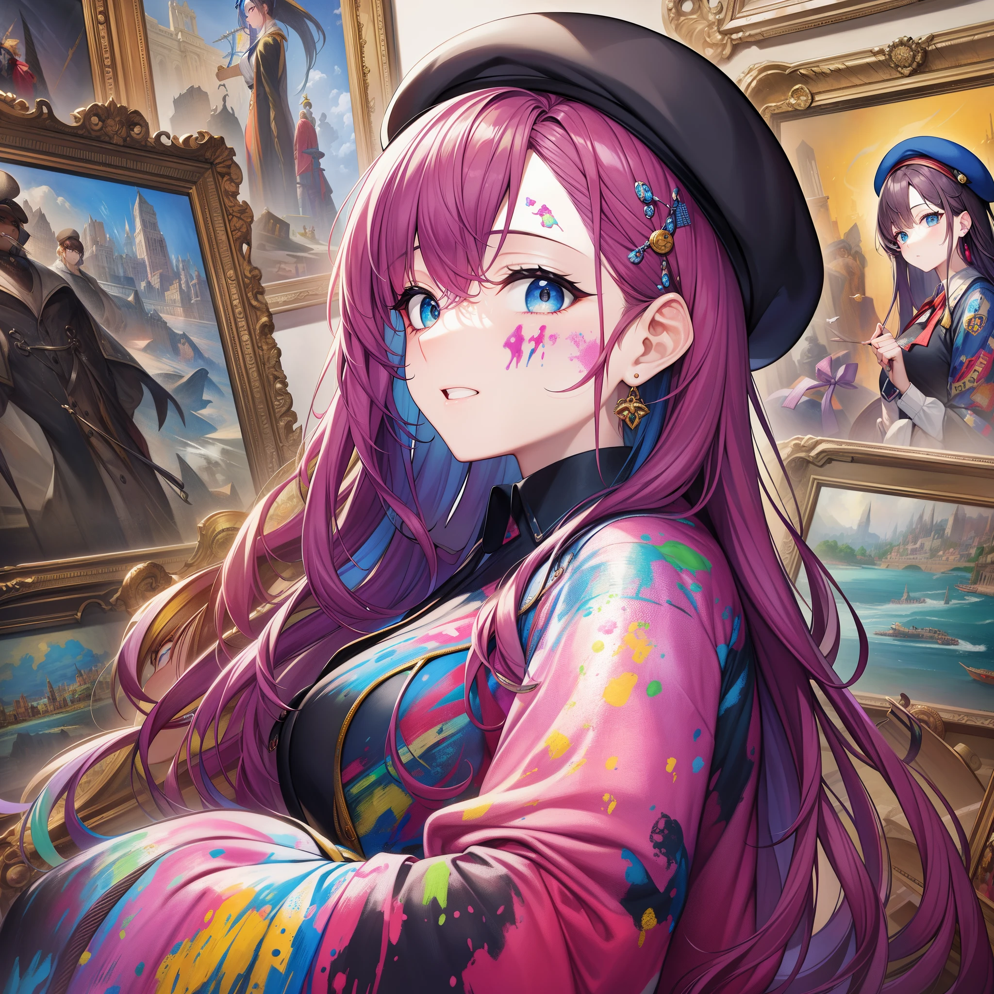 Outrageous resolution、​masterpiece++、top-quality++、ultra-definition++、ultra-definition++、4k++、8k++、from side、（Background Focus）++、（（1）））+++In a world covered in paint where a clothed woman destroys a city, she celebrates an artist wearing a beret with paint on her face and work clothes surrounded by works of art.、Rune, an artist wearing a beret with paint on his face and work clothes, is surrounded by works of art in a world covered in paint.、The magic of an artist wearing a beret with paint on his face and work clothes surrounded by works of art in a world covered in paint.、An artist wearing a beret with paint on his face and work clothes, surrounded by works of art in a world covered in paint flying above.、In a world covered in paint, an artist&#39;s married woman wears a beret with paint on her face and work clothes, surrounded by works of art.、An artist president wearing a beret with paint on his face and work clothes surrounded by works of art in a world covered in paint、Detailed contemporary art、Contemporary Art Style、Blake: An artist witch wearing a beret with paint on her face and work clothes, surrounded by works of art in a beautiful modern world covered in paint.、An artist university student wearing a beret with paint on his face and work clothes, surrounded by works of art in a world covered in paint.、Contemporary Art Behans、An artist high school student wearing a beret with paint on his face and work clothes surrounded by works of art in a world covered in paint、A female artist wearing a beret with paint on her face and work clothes is surrounded by works of art in a world covered in beautiful paint.、A fragment of an artist wearing a beret with paint on his face and work clothes, surrounded by works of art in a world covered in shiny floating paint.、An artist wearing a beret with paint on his face and work clothes, surrounded by works of art in a world covered in paint.、 Spark, an artist wearing a beret with paint on his face and work clothes, surrounded by works of art in a world full of dazzling paint.、An artist wearing a beret with paint on his face and work clothes surrounded by works of art in a world covered in paint.、An artist wearing a beret with paint on his face and work clothes, surrounded by works of art in a world covered in paint.、In a world covered in paint, his face is surrounded by works of art, his work clothes are covered in paint, and he wears a beret, and his hair has the style of an artist.、Blake Modern Beautiful、An artist wearing a beret with paint on his face and work clothes, surrounded by works of art in a world covered in paint.、Detailed clothing、Mischievous aura、Bewitching face、tall body、Mature body、seductive body、爆乳、detailed beautiful faces、detailed shiny eyes、Detailed skin、Full body break、detaileds、realisitic、4K highly detailed digital art、octan render、bio luminescent、BREAK8K resolution concept art、真实感、Mappa Studio、​masterpiece、top-quality、Official Art、illustratio、Ligne Claire、(cool_color)、perfect-composition、absurderes、Fantasia、Focused、thirds rule