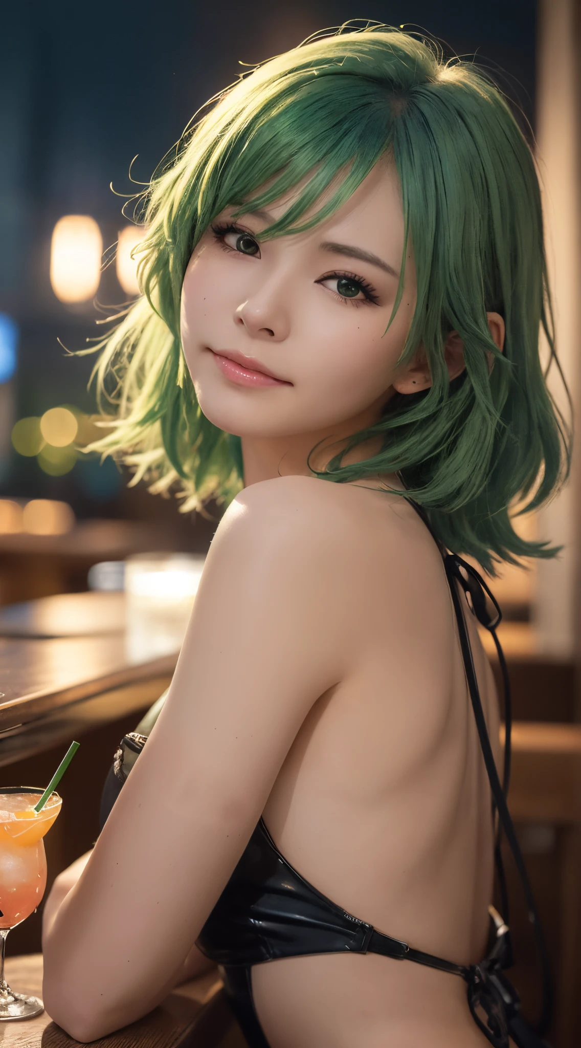 Cocktails at the bar with green haired fifties, 8k artgerm bokeh, artwork in the style of guweiz, inspired by Yanjun Cheng, Beautiful Anime Portrait, Beautiful anime girl, 🤤 girl portrait, Portrait of an anime girl, detailed portrait of an anime girl, Stunning anime face portrait, charming anime girls, portrait of anime girl