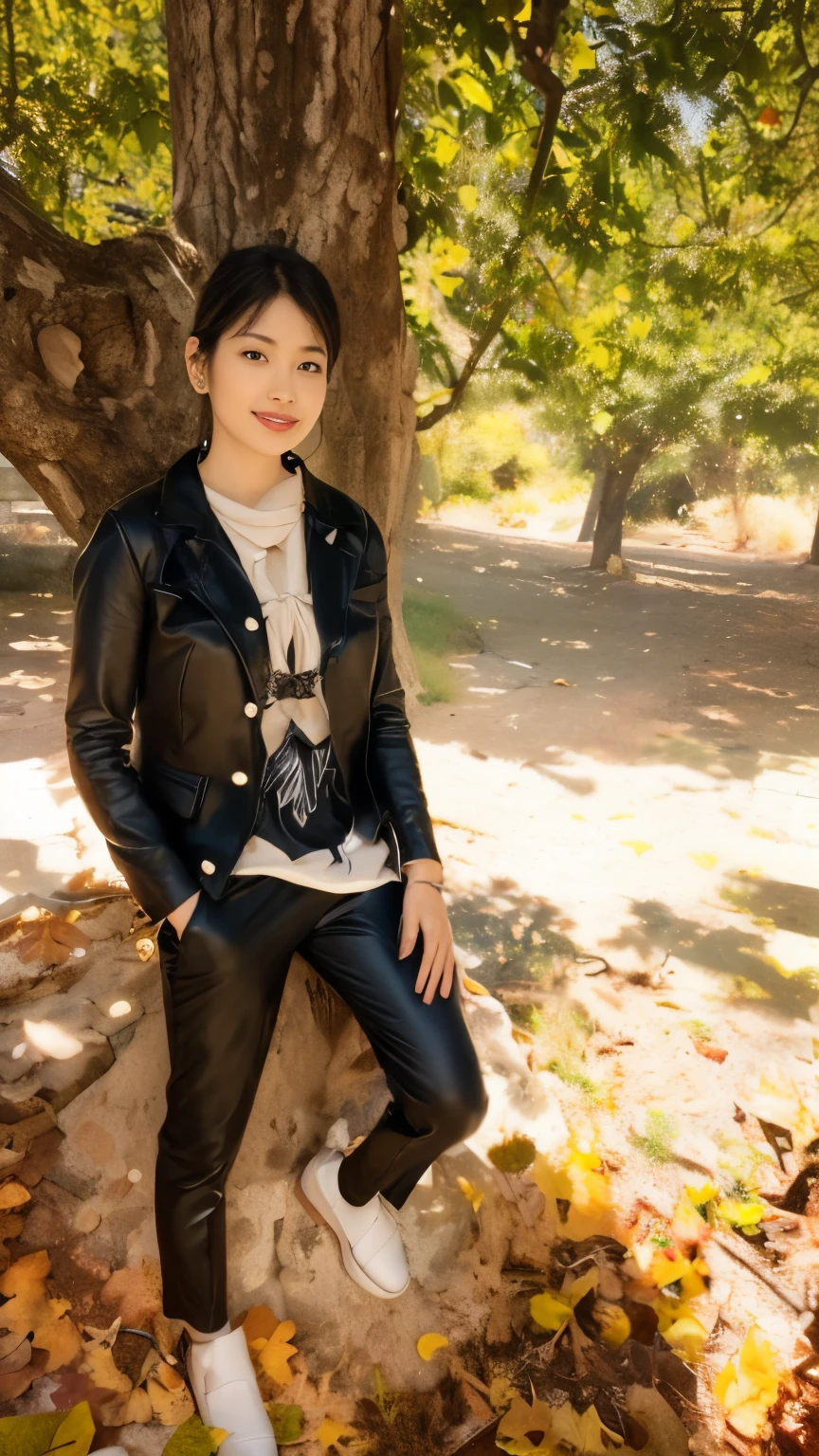 ((top-quality、masutepiece、8K、Top image quality))、1 female lawyer、she is at a law firm、Photo from the waist of a woman、cowboy  shot、chignon、Formal blouse、formal pants、(Perfect lawyer badge on the chest、Accurately depicts a real lawyer badge)、high class law firm、Take a photo from the waist up、Upper body photo、shiny desk、high quality leather office chair、Quality interior、Stylish lighting、Interior based on elegant wood tones、gotik、top grade、solemnity、moderno、antique interior、Brown calm space、Elegant and calm atmosphere、The floor is a luxurious carpet、clear glass door、Clean and refreshing atmosphere、lighting embedded in the ceiling、warm and elegant lighting、perfect anatomia、He looked at me with a big smile on his face.. Look like a realistic face