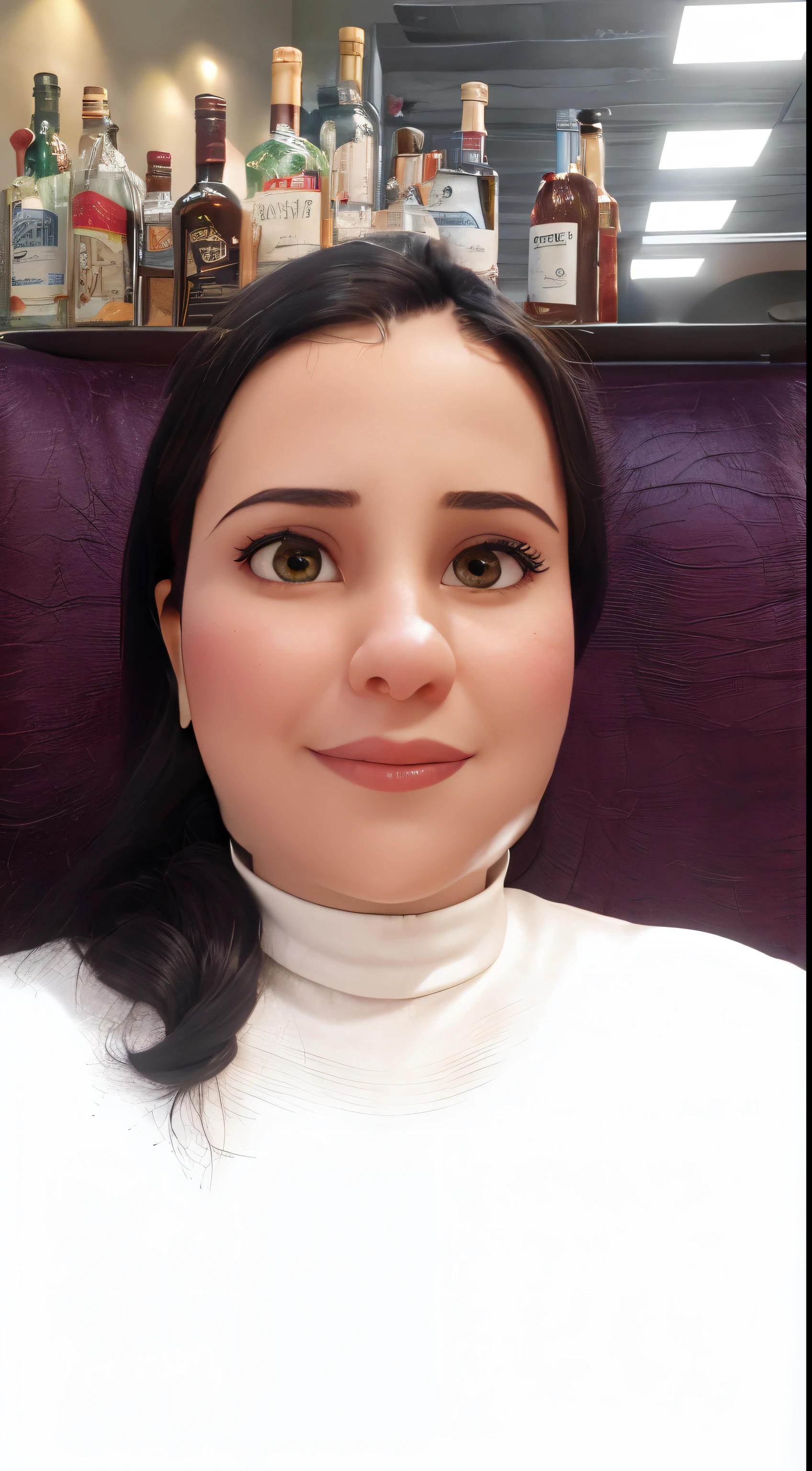 there is a woman sitting in a chair with a bottle of liquor behind her, faridah malik, profile image, arab ameera al-taweel, arab ameera al taweel, eytan zana, professional profile picture, khyzyl saleem, ameera al-taweel, centre image, mina petrovic, kurdish lawyer, face picture