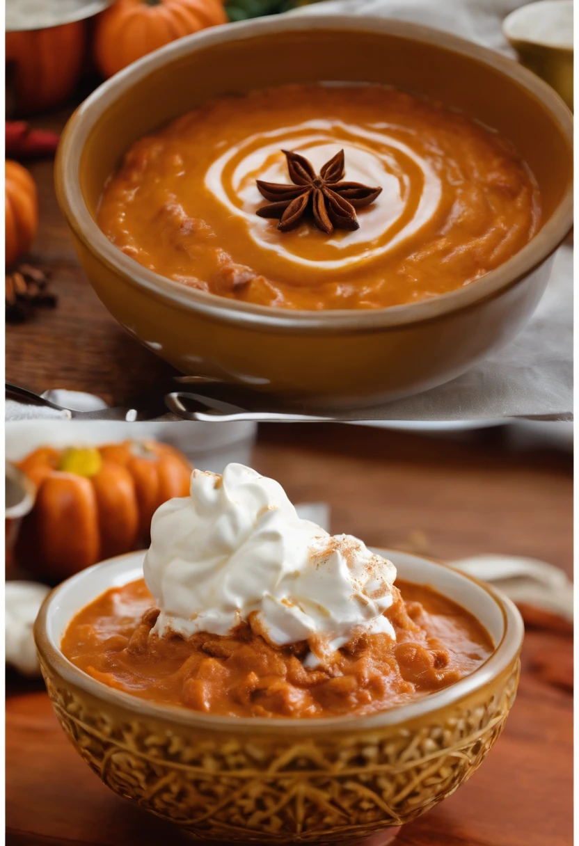 A photo of a warm bowl of chili topped with seasonal pumpkin and cinnamon-spiced whipped cream,original,Bowlofchili looks exactly like a bowl of chili, N/A