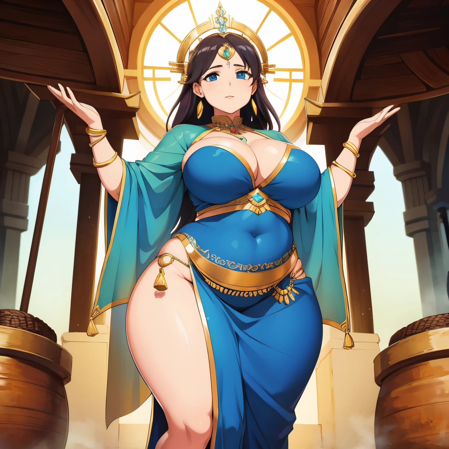 Goddess Of Fertility, wide hips, thick thighs, bursting breasts, Sari