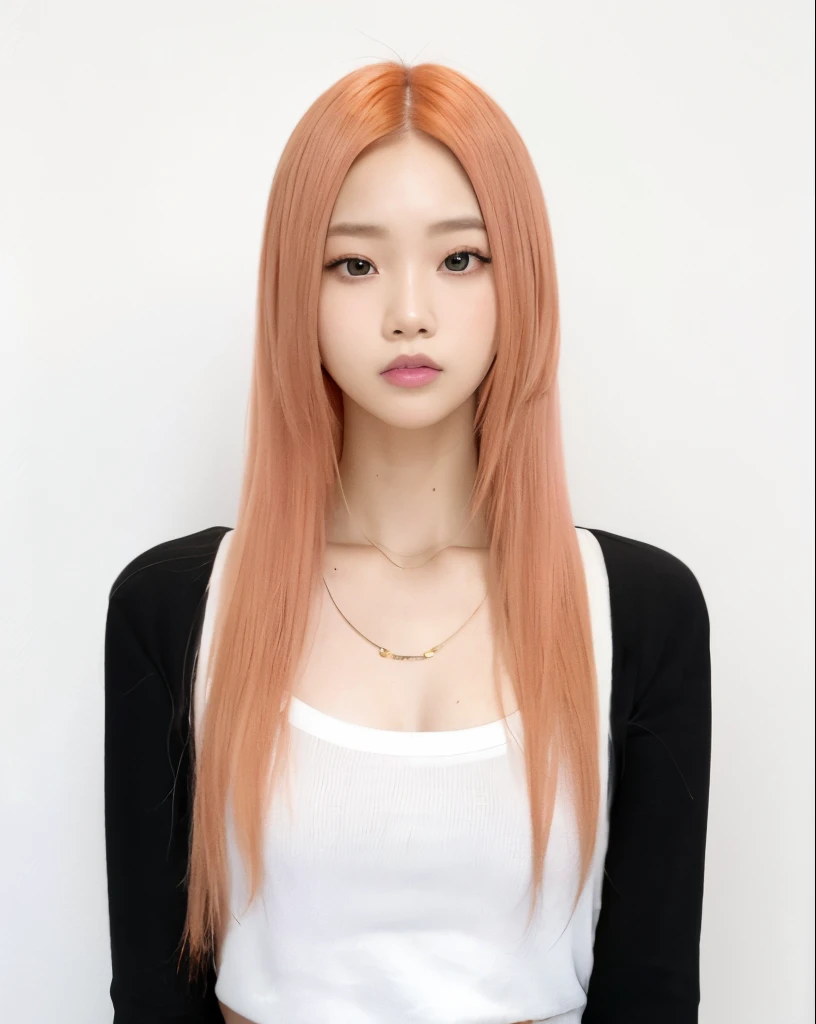 Close-up of woman with long pink hair and necklace, Picture of Josey from Blackpink, Rozan Park of Blackpink, Josie from Blackpink, Cut the heme, white hime cut hairstyle, With long hair, Blackpink Jennie, ulzzang, jaeyeon nam, They will finish grilling, Taejeon Kim, Park Ji-min, Symmetrical Korean face